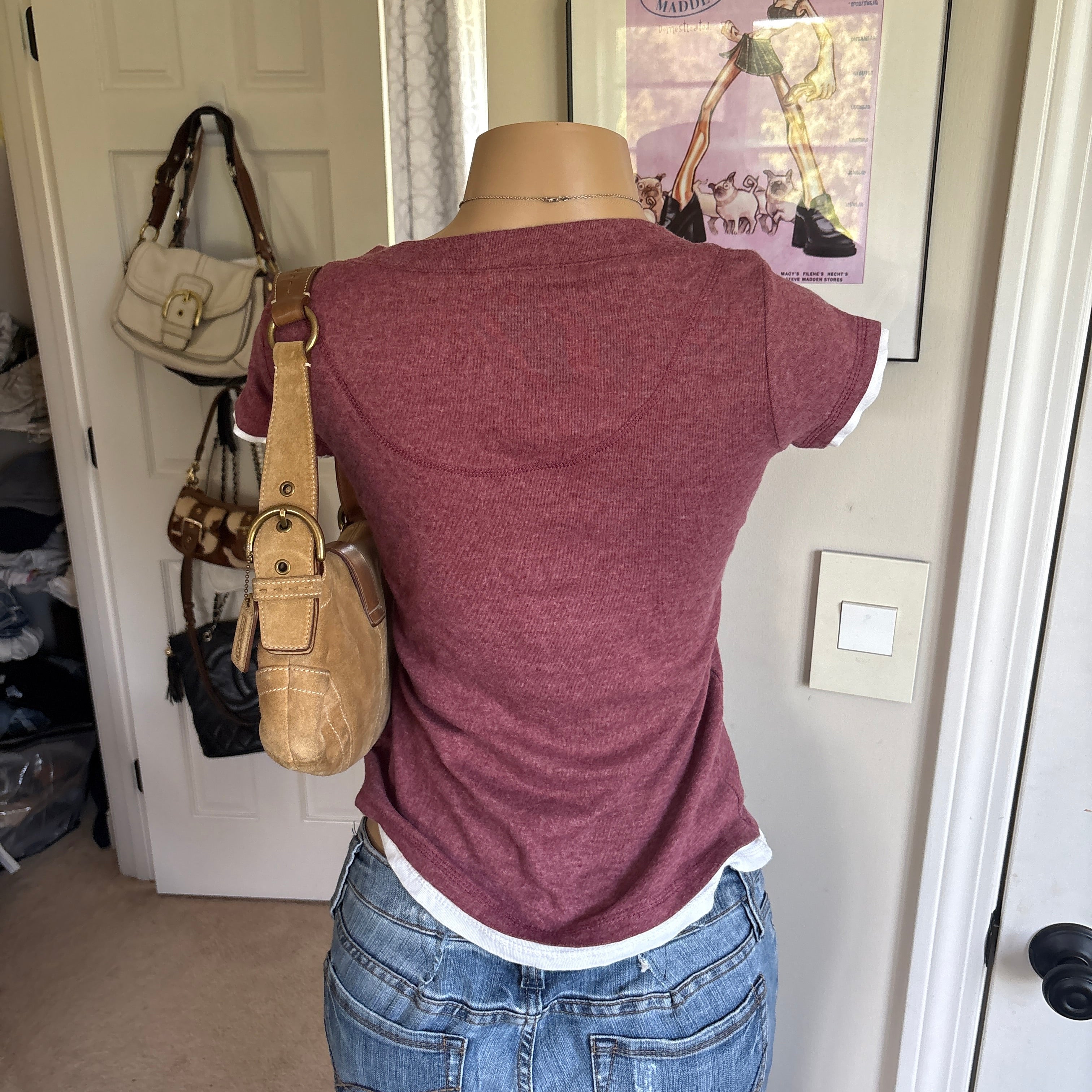 00s Abercrombie red henley top (size S)