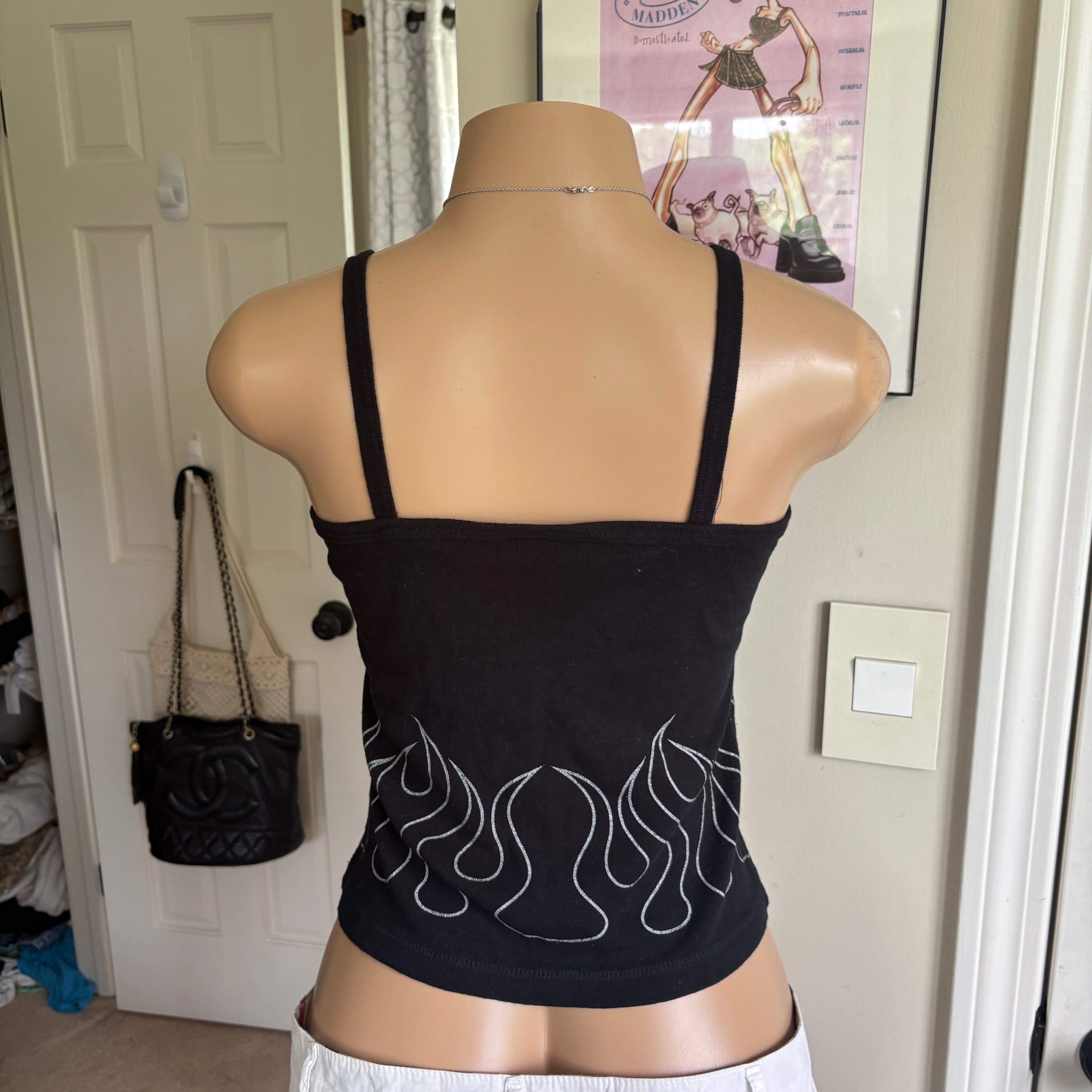 00s black flames graphic text tank top (size M/L)
