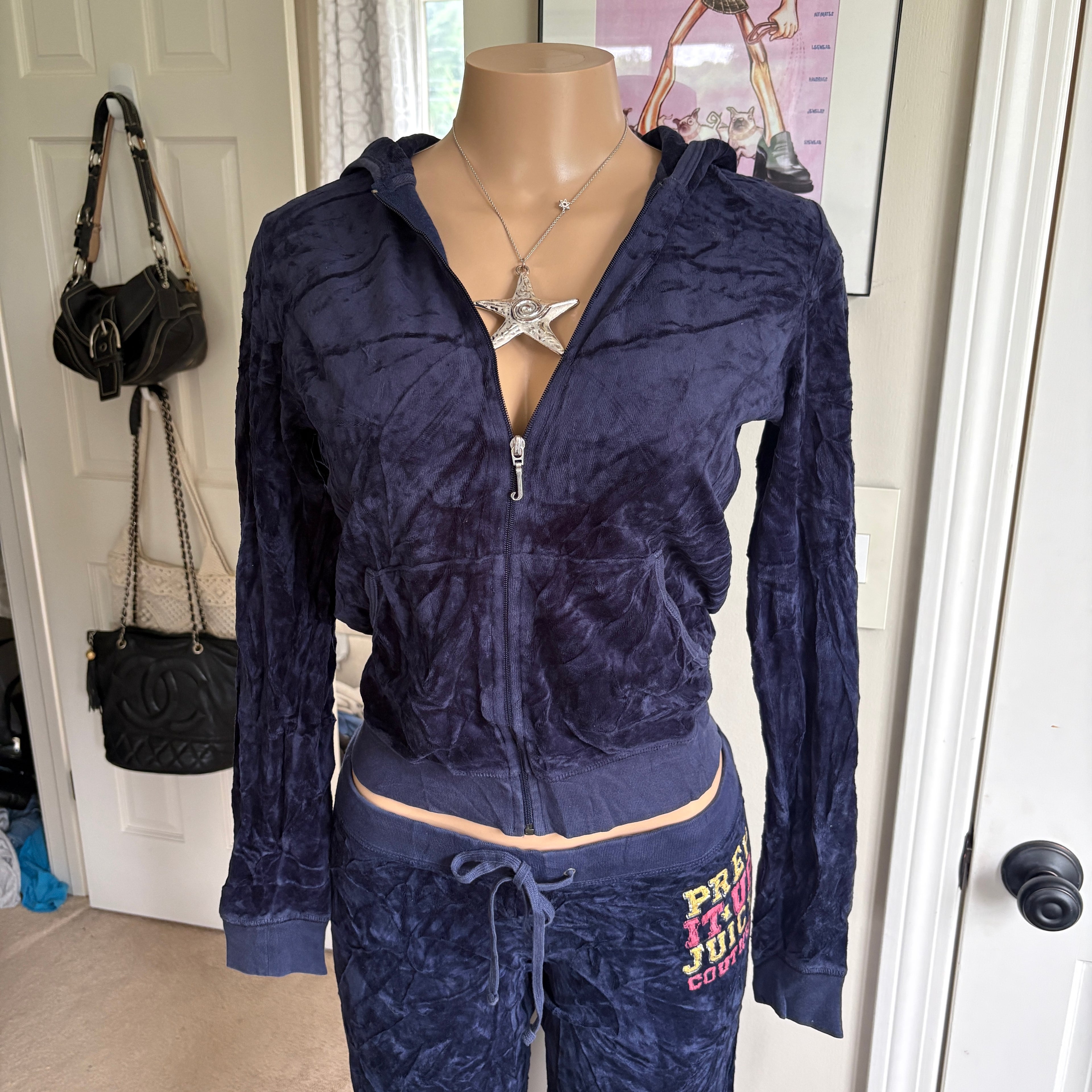 00s Juicy Couture blue velour karma tracksuit set (size M)