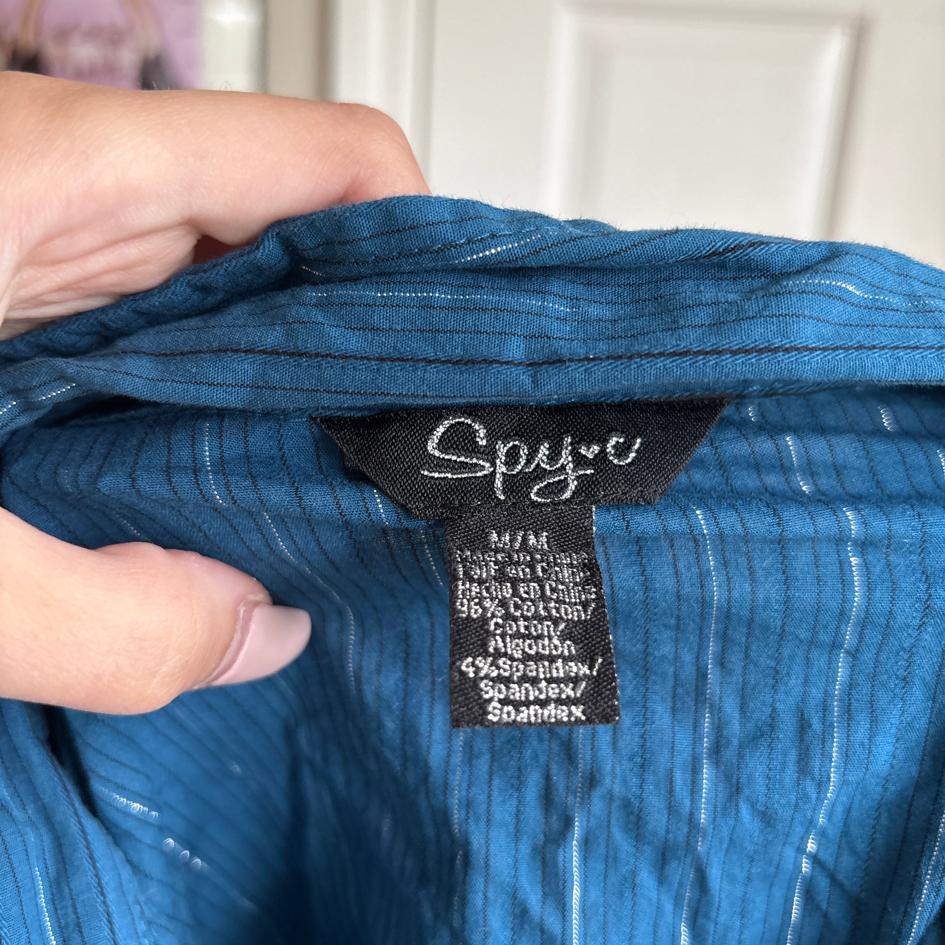 00s blue tie back button down top (size M)
