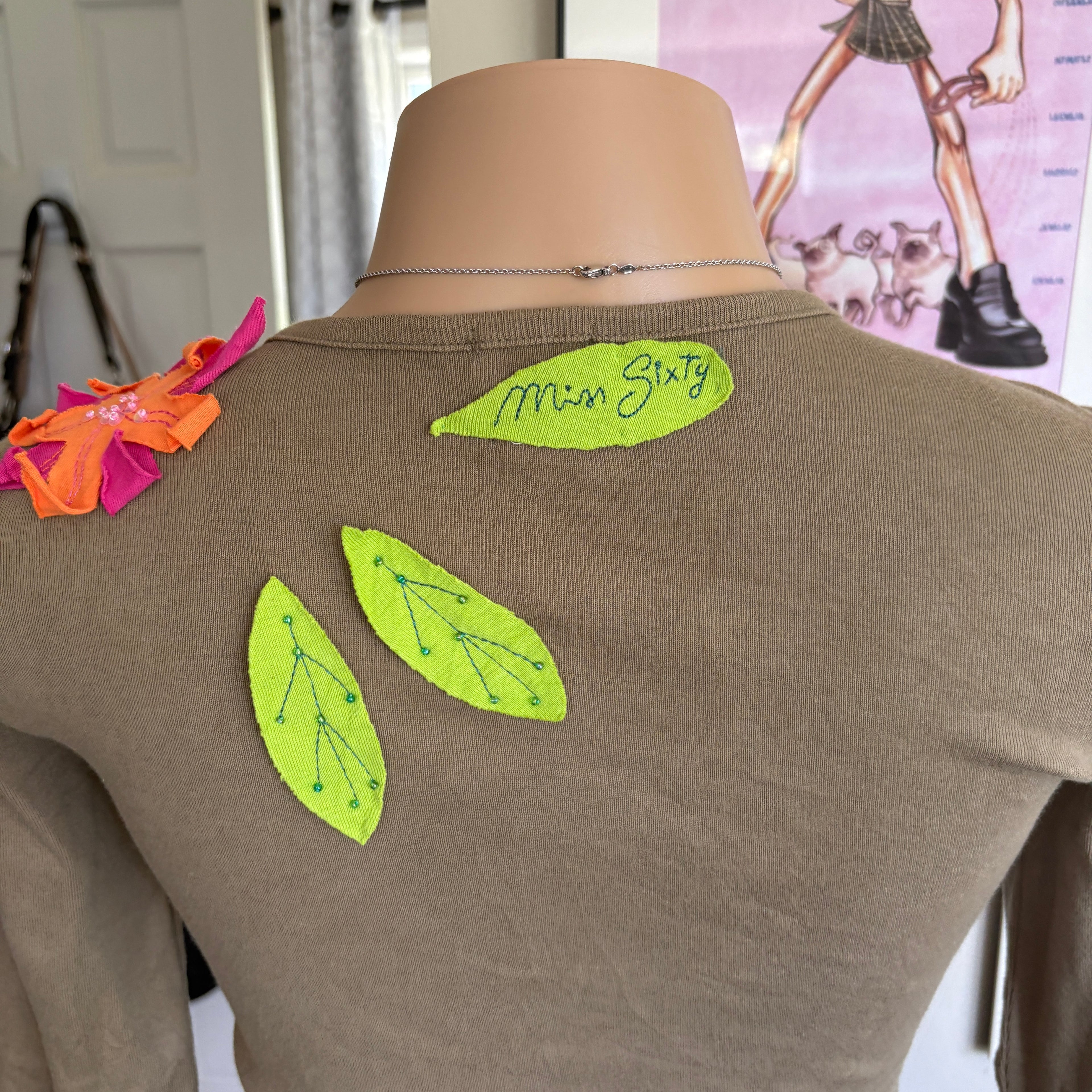 00s Miss Sixty floral embroidered long sleeve top (size S)