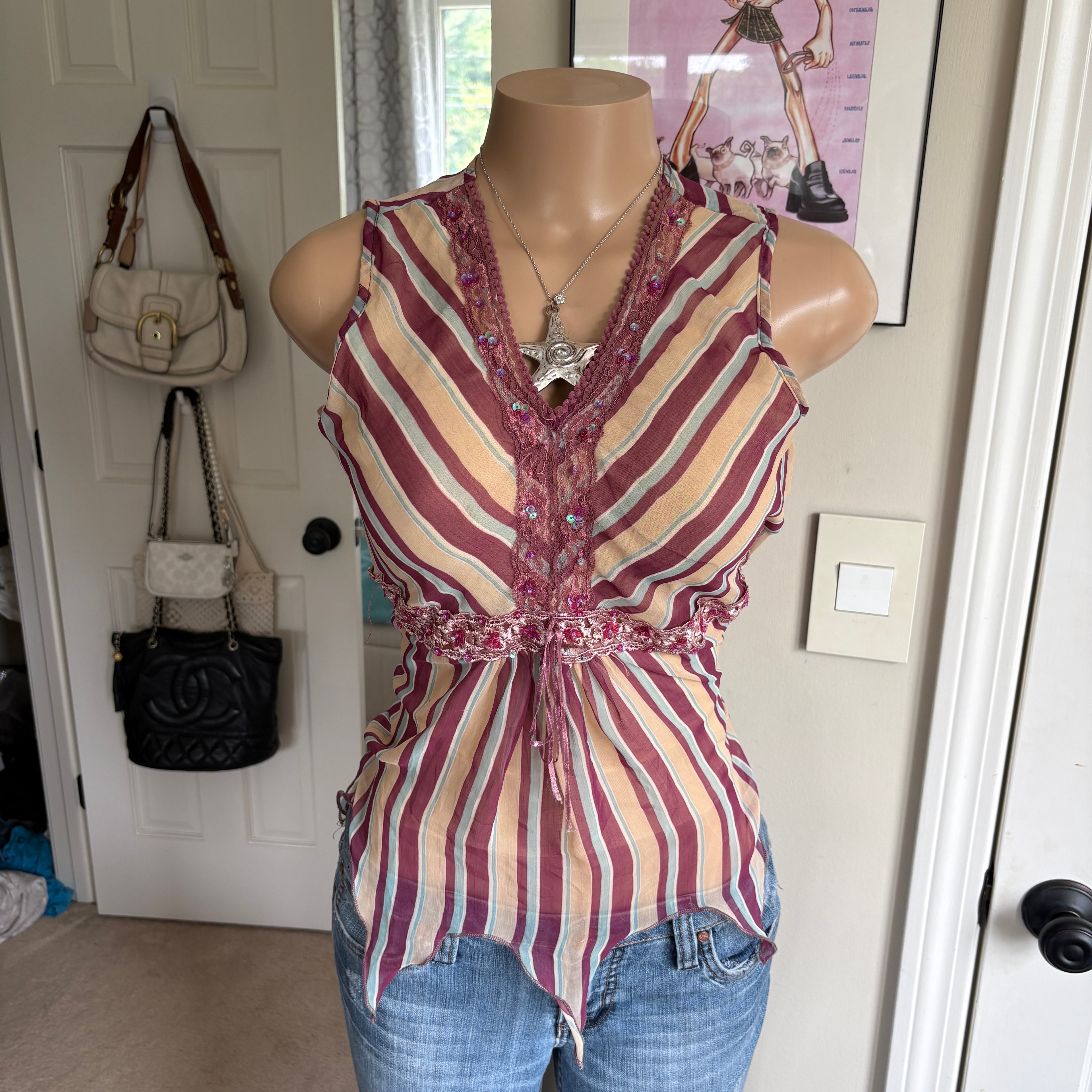 00s striped mesh tank top (size M)