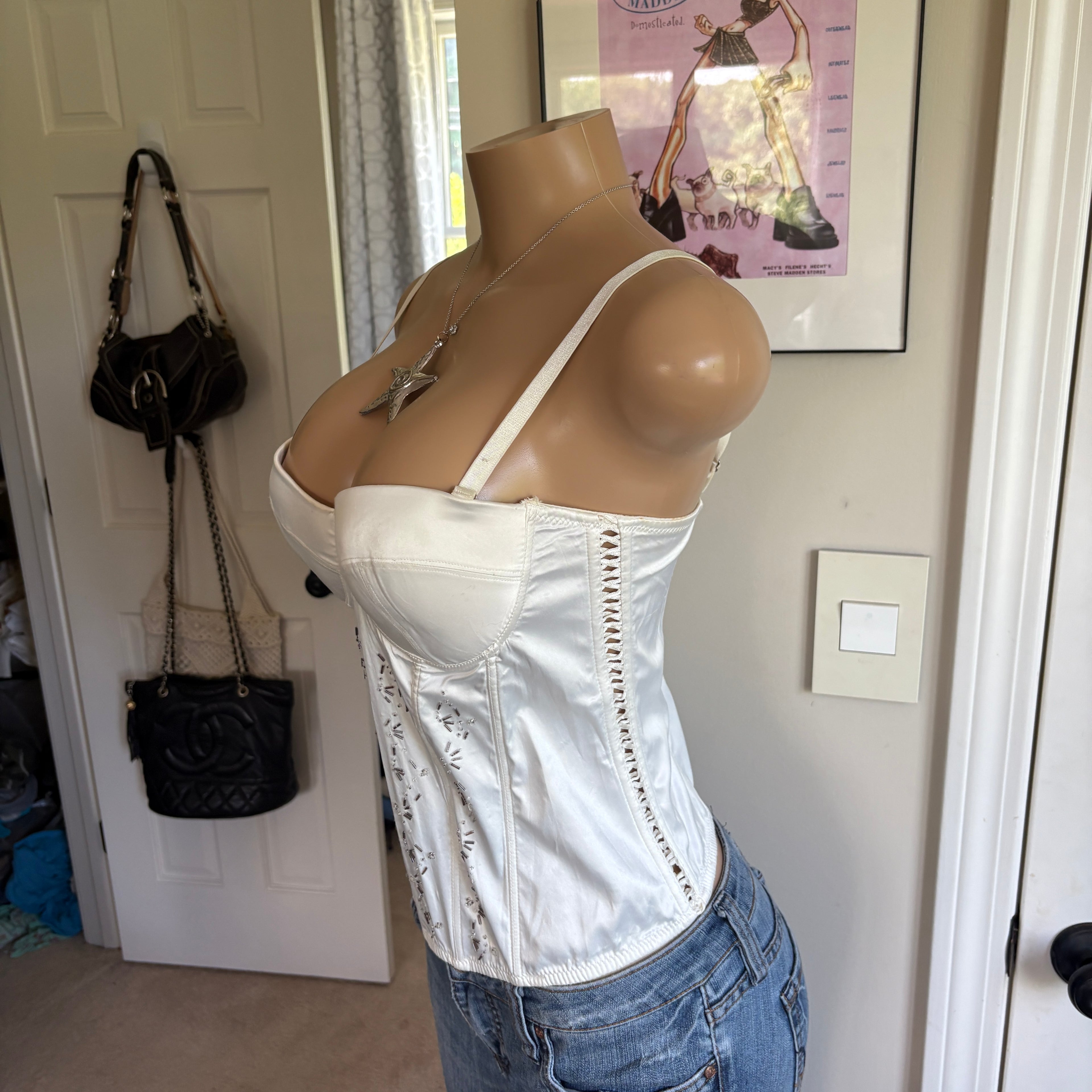 00s white beaded corset bustier top (size 34C)