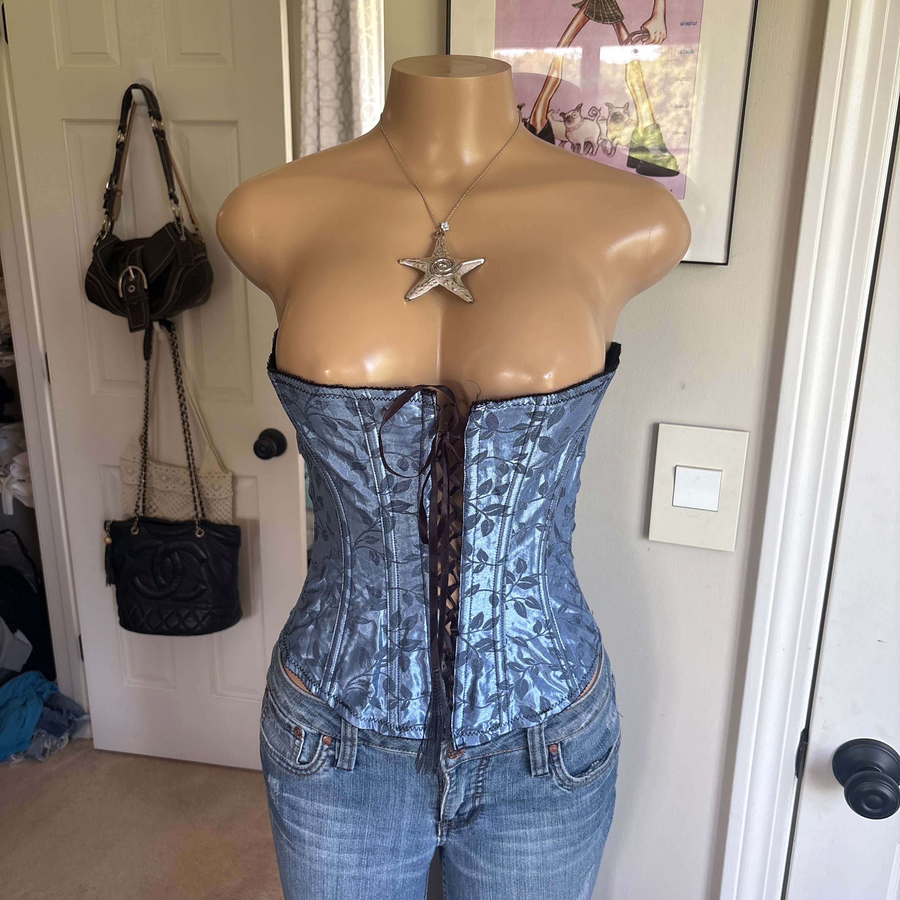 00s Victoria's Secret blue floral corset top (size M)