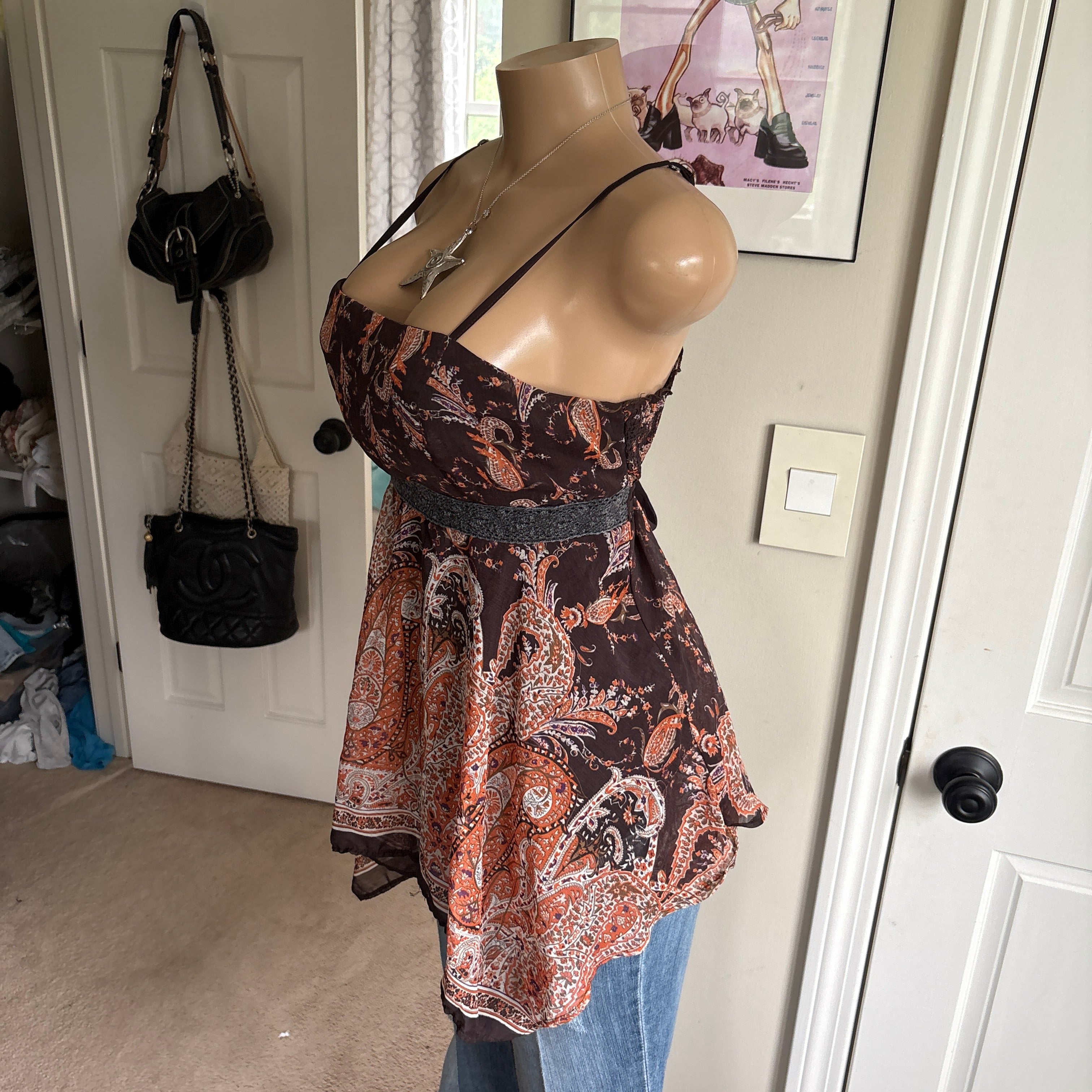 00s boho fairy paisley tie back asymmetrical dress (size L)