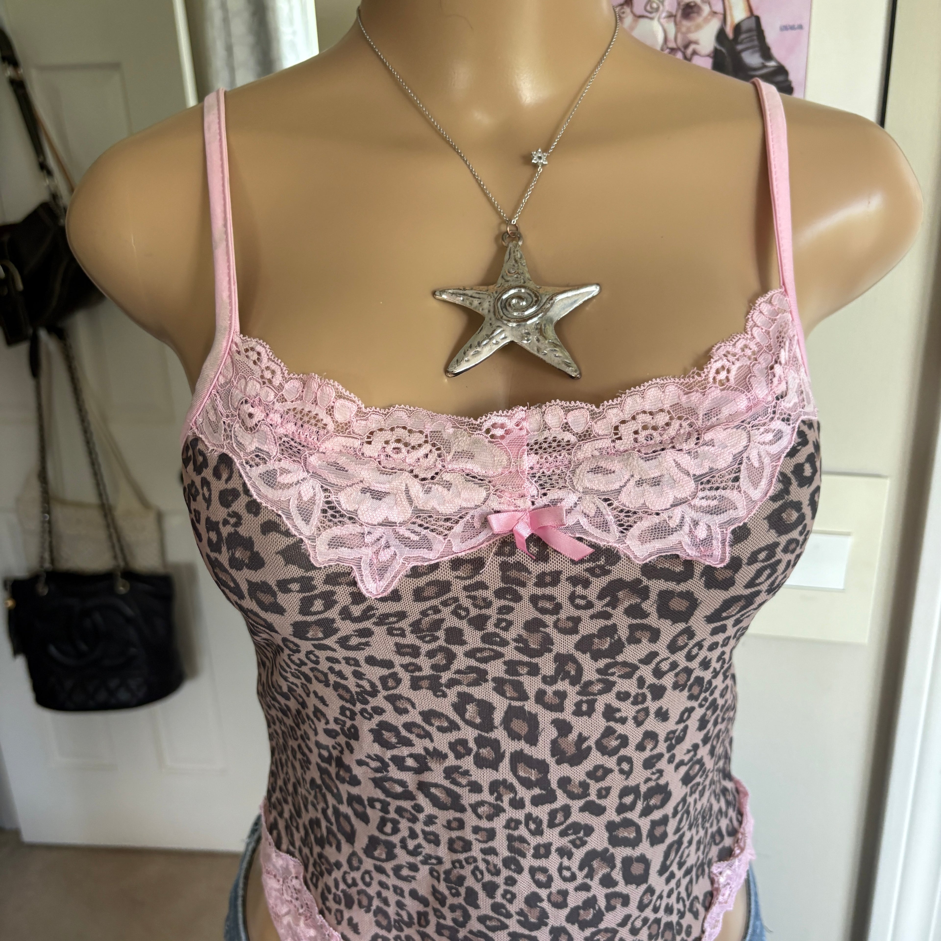 00s leopard & pink lace cami (size S/M)