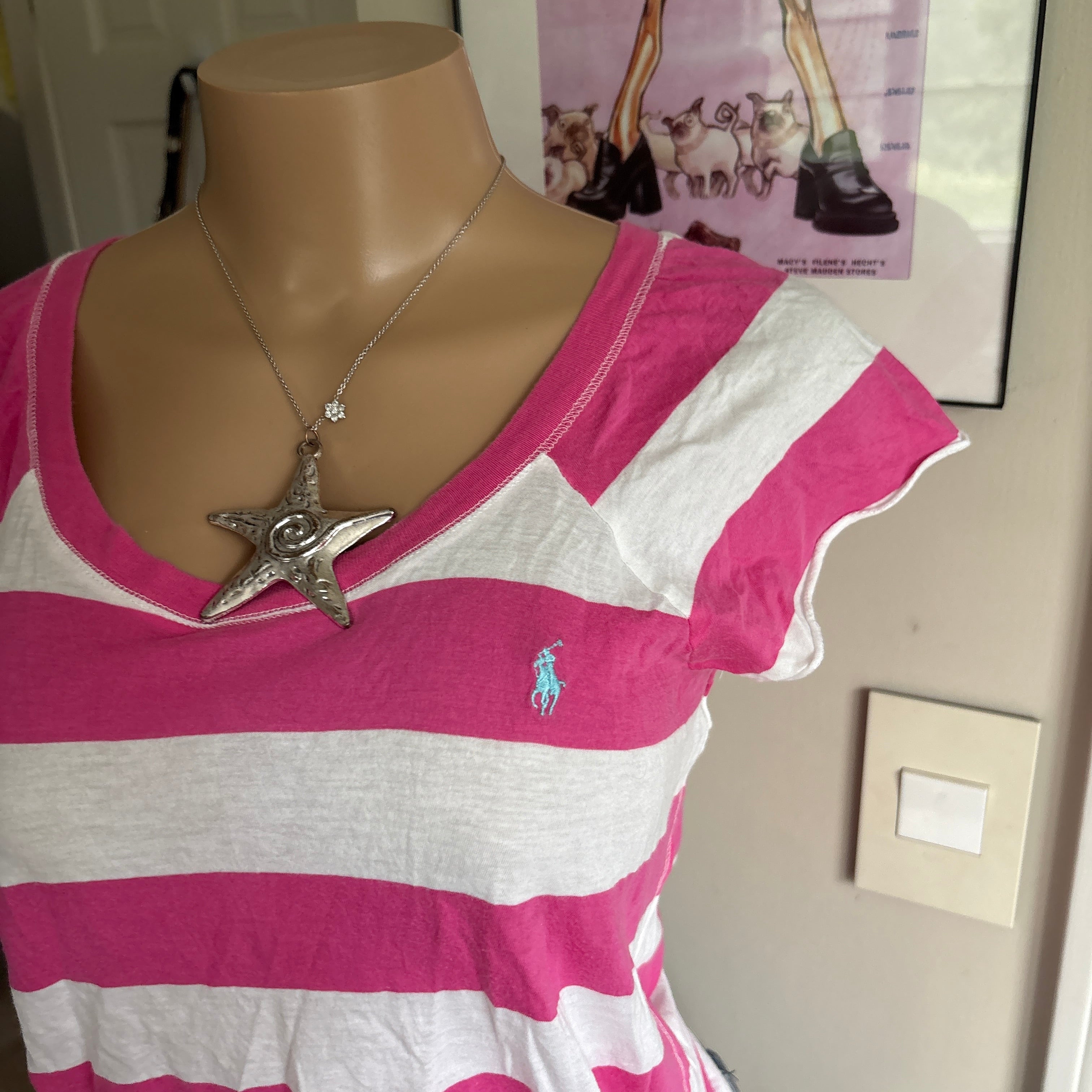 00s Ralph Lauren pink & white striped t shirt (size XS)