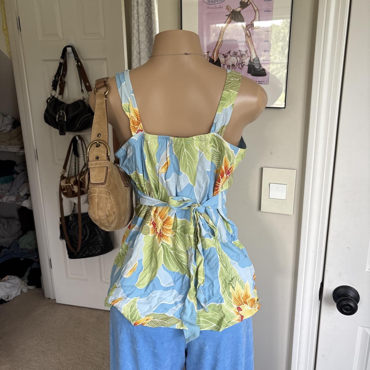 y2k 2000s blue tropical floral wrap tank top