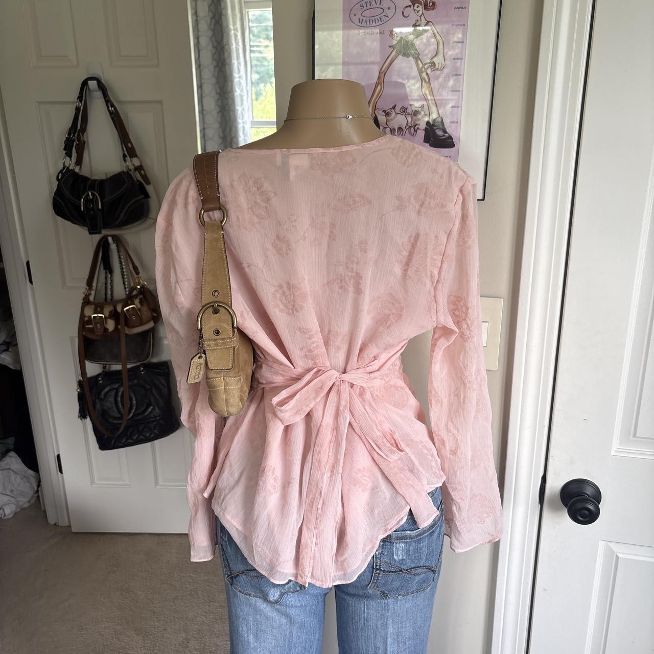 y2k 2000s pink floral sheer tie back long sleeve top