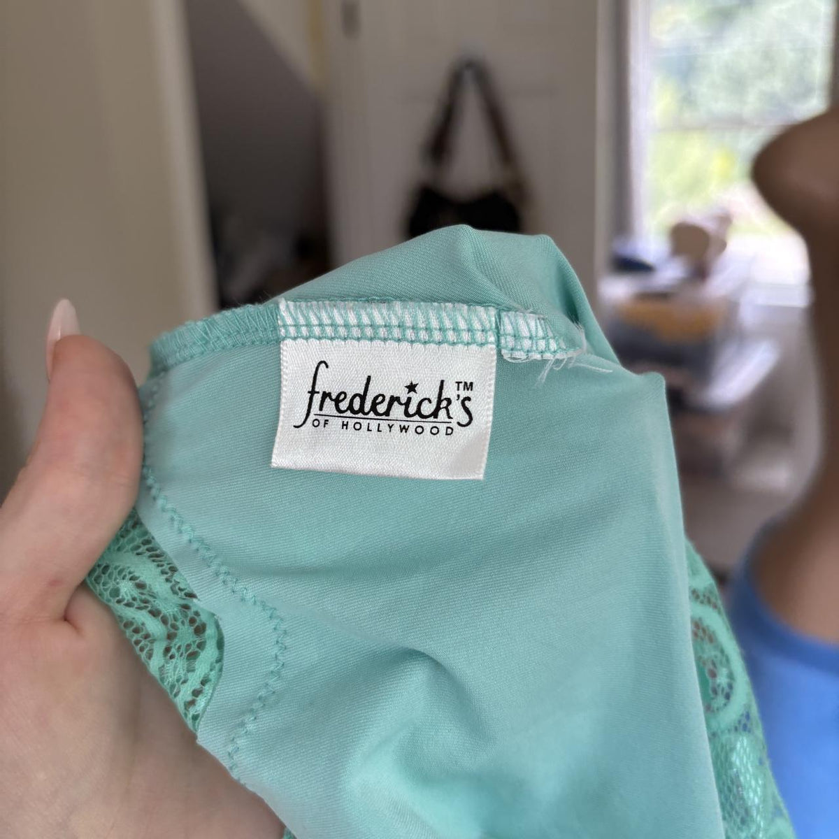y2k 2000s Frederick’s of Hollywood aqua satin lace surplice cami tank top