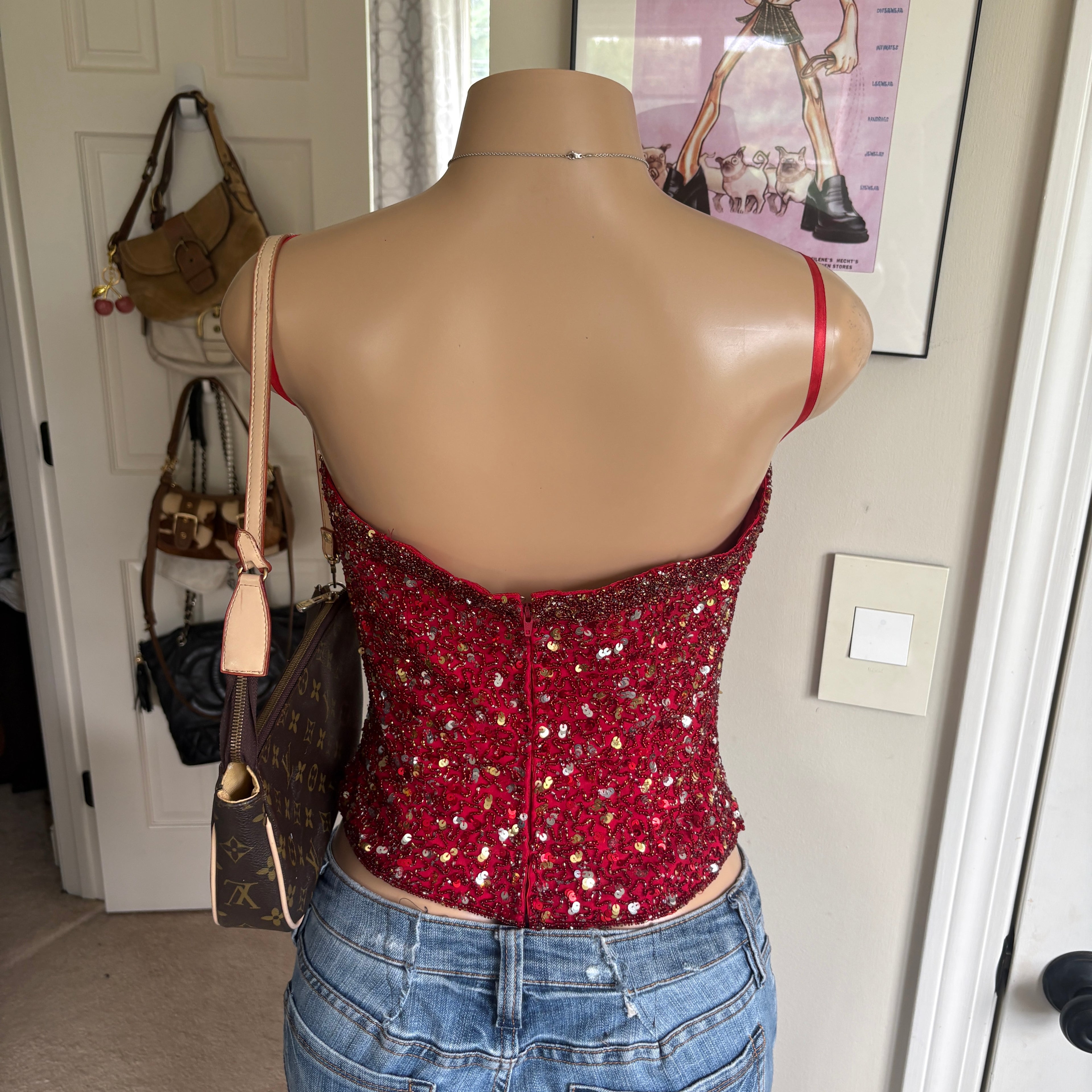 00s beaded red silk tank top (size M)