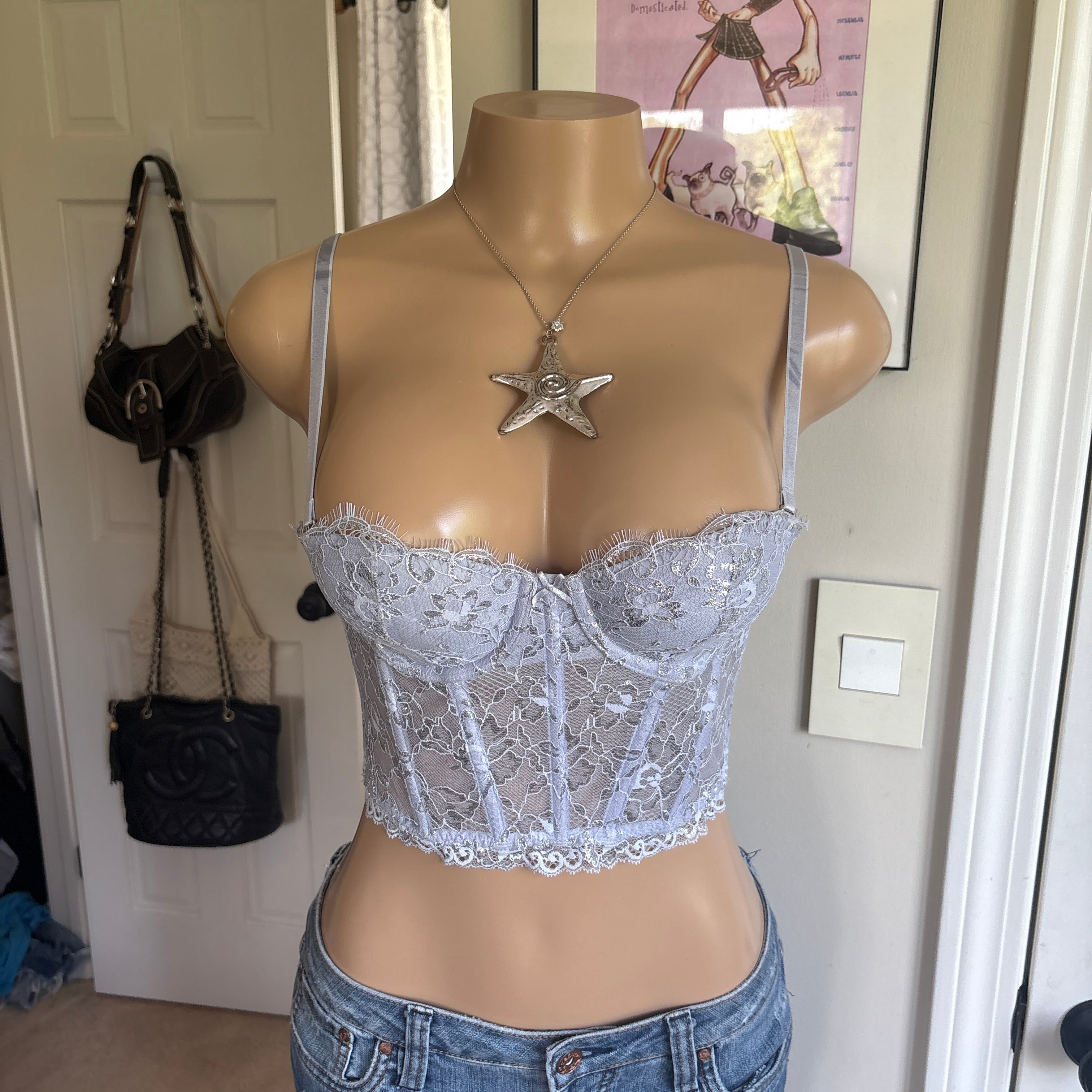 00s Victoria's Secret gray floral bustier corset top (size 32B)