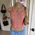 y2k 2000s silk pink beaded sequin mesh tank top