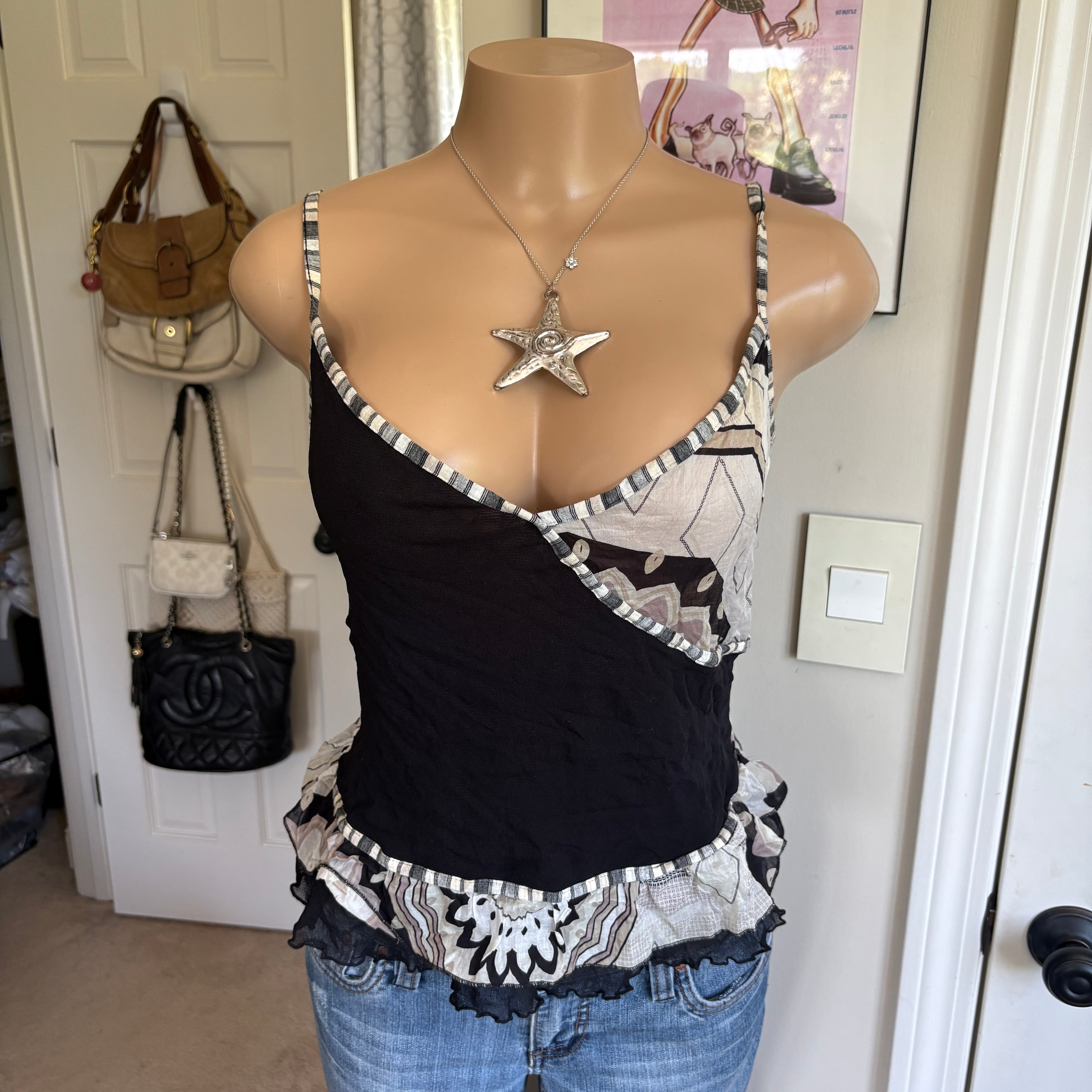 00s black & white patchwork cami (size S/M)