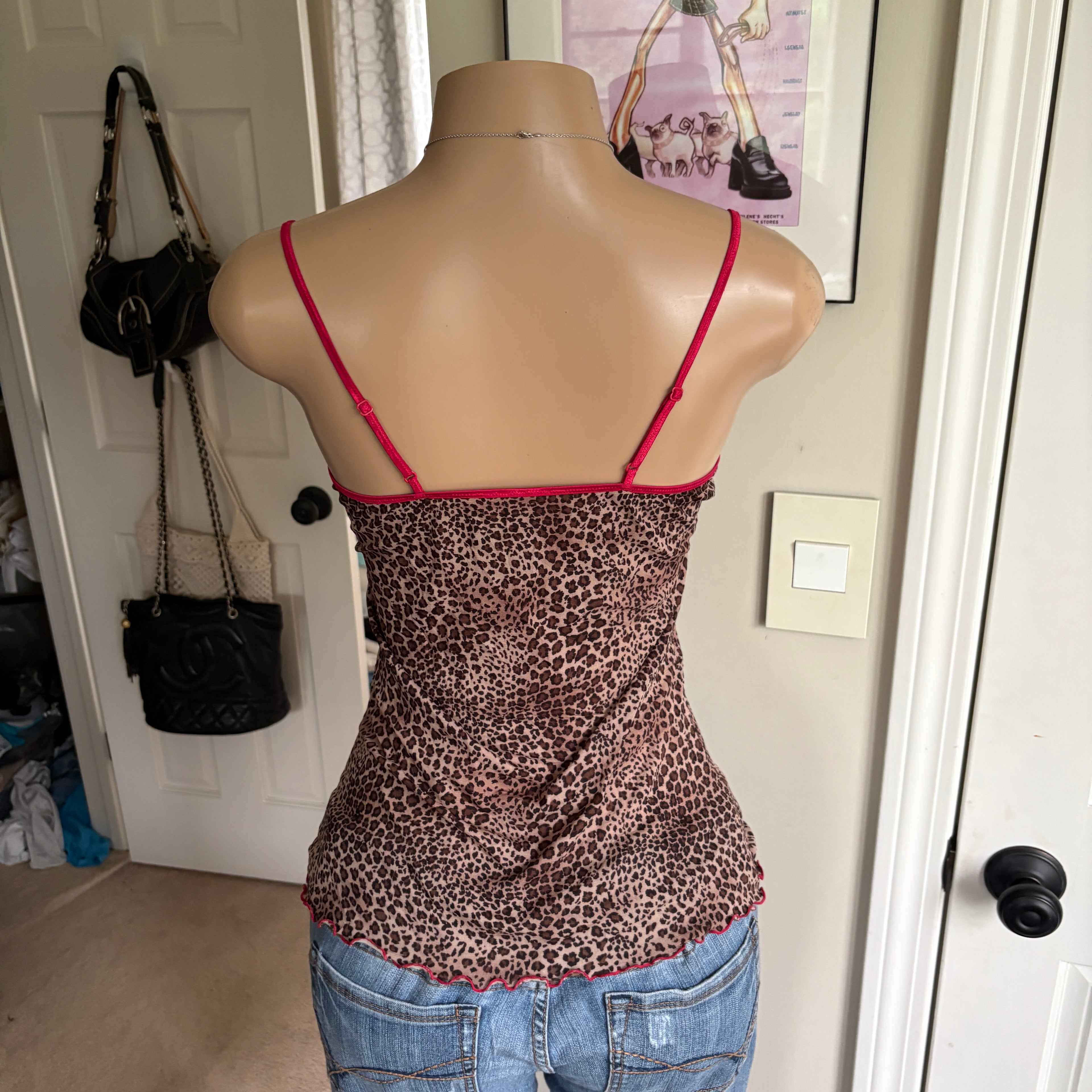 00s leopard print & red lace cami (size L)