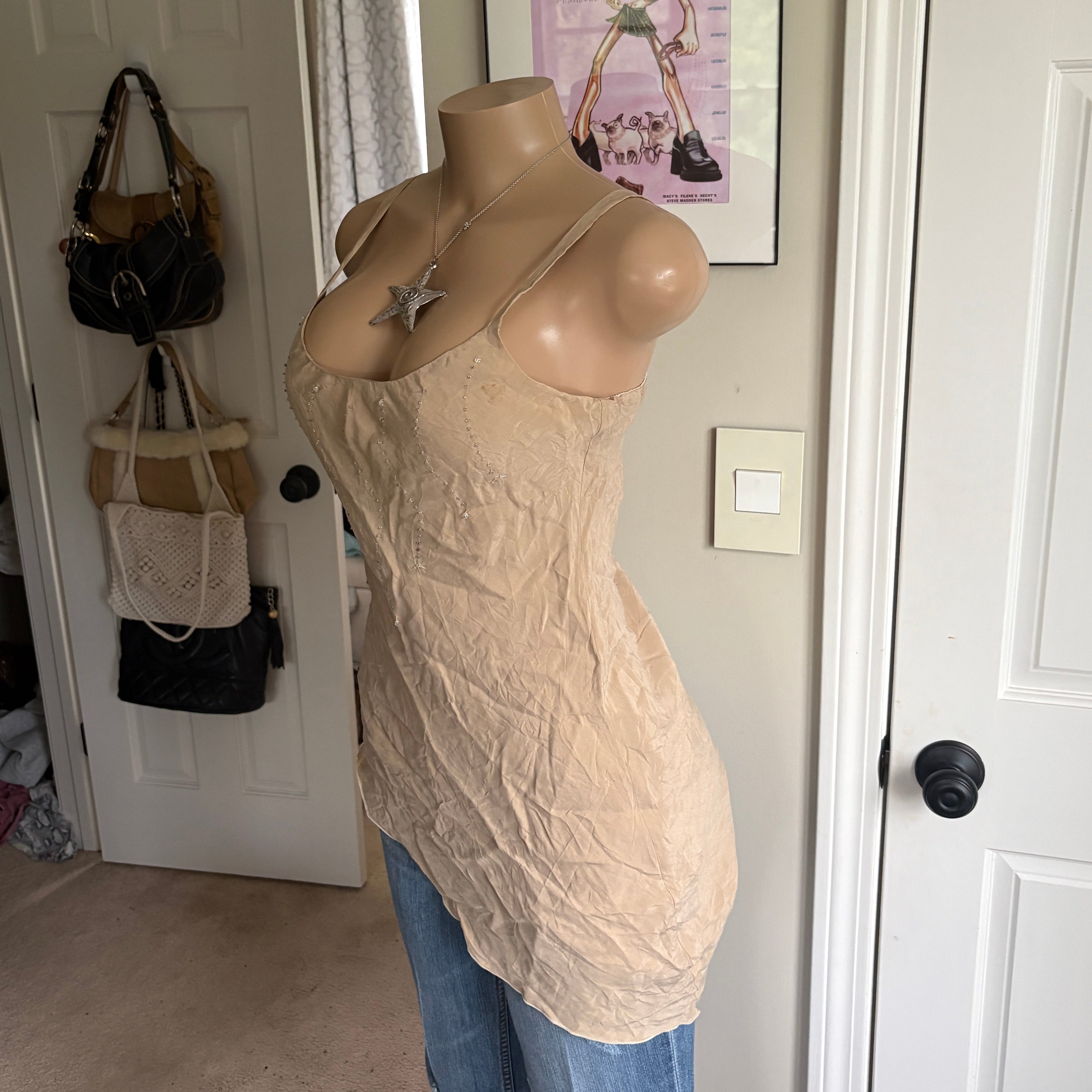 00s italian beaded tan asymmetrical cami (size M)