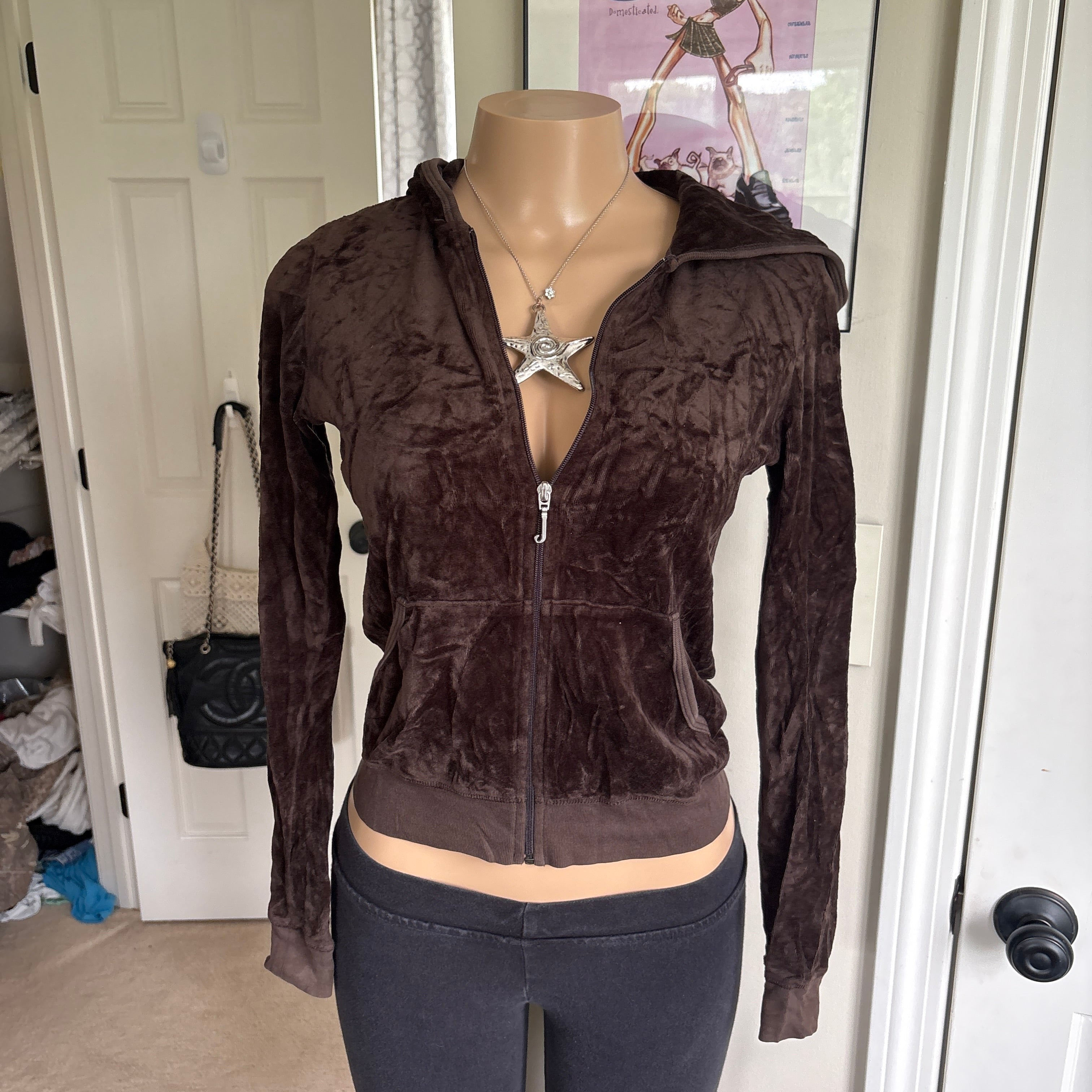 00s vintage Juicy Couture brown velour zip track hoodie (size M)