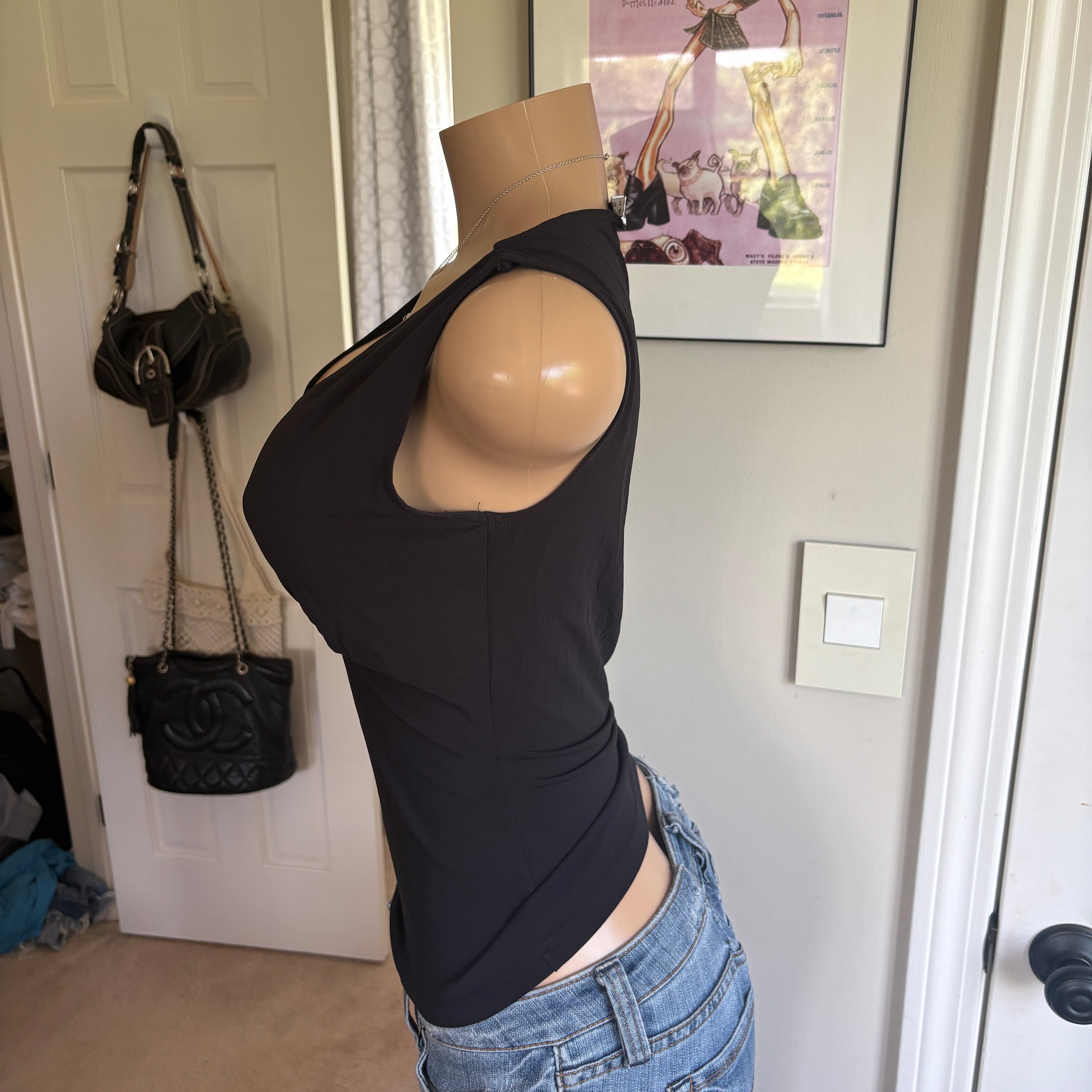 00s Moschino black v neck tank top (size M)