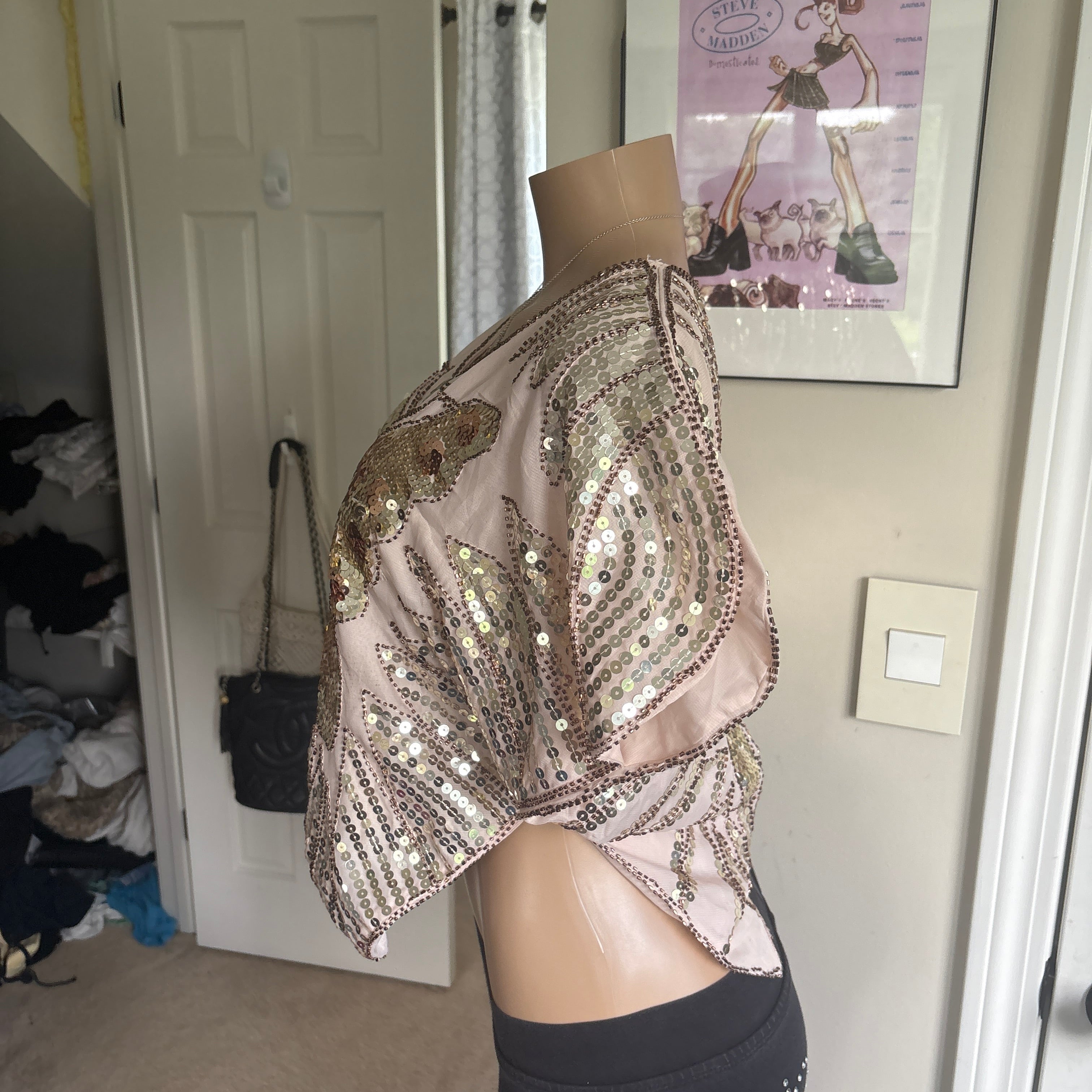 00s butterfly sequin batwing poncho top (size M)