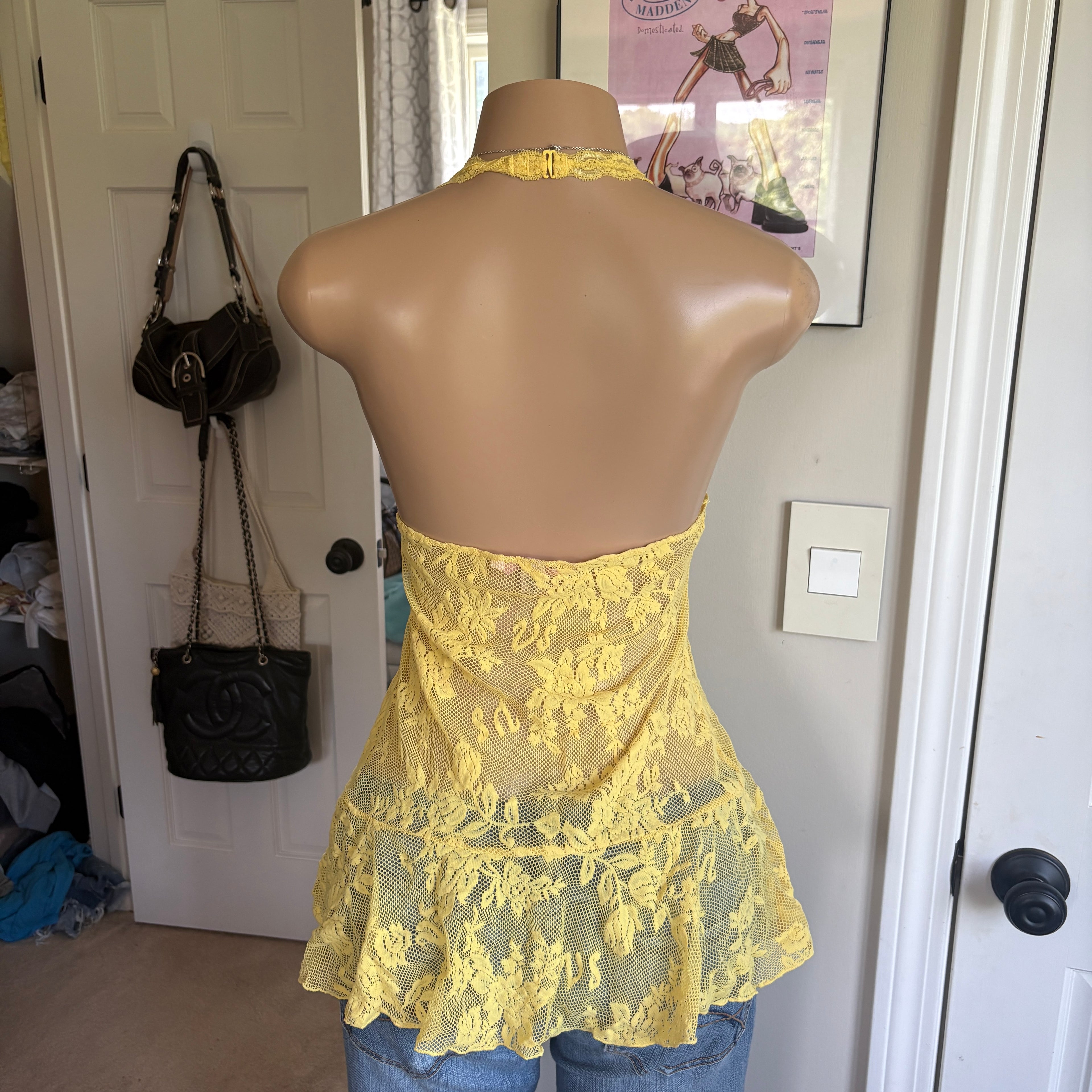 00s Victoria's Secret yellow lace halter top (size M)