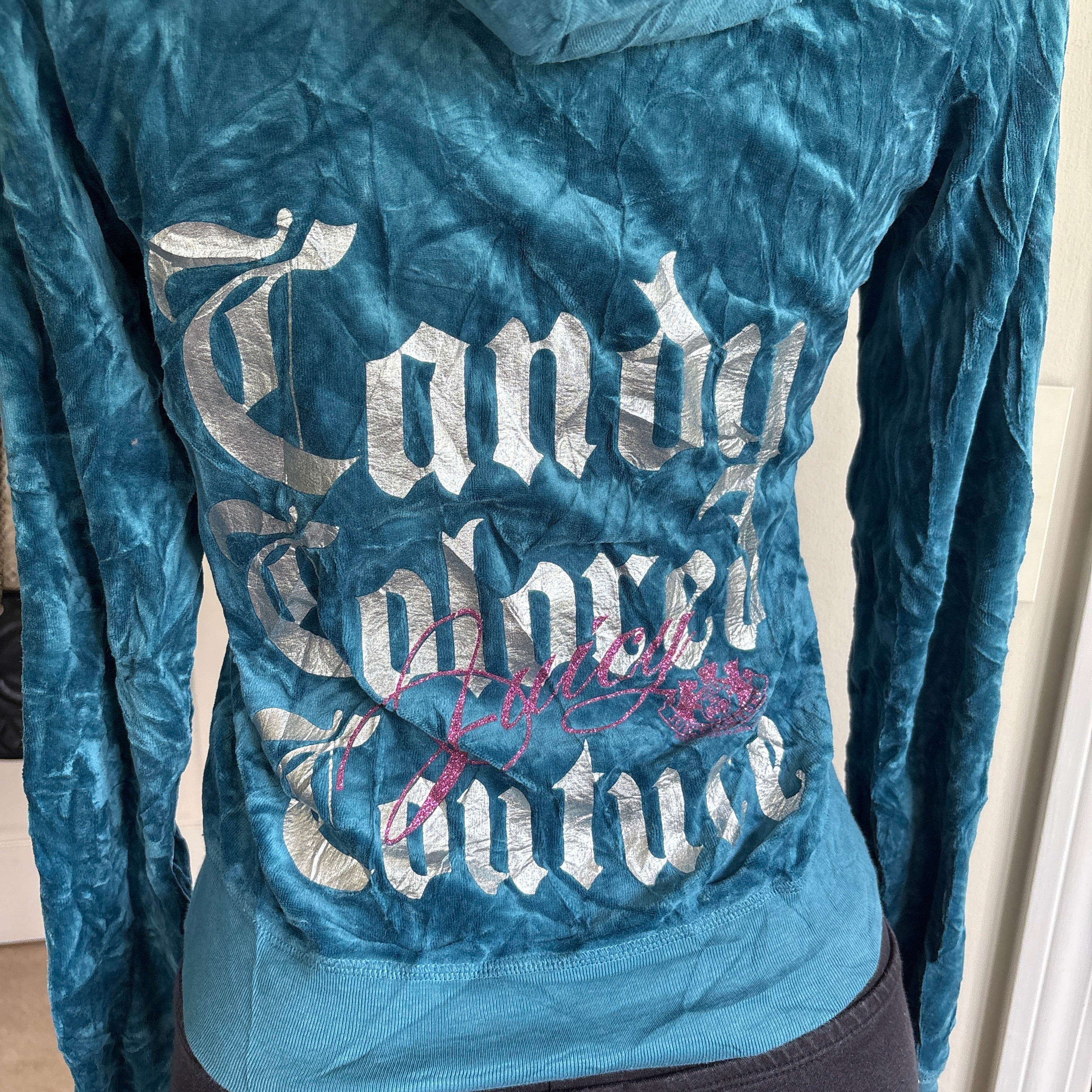 00s vintage Juicy Couture blue velour track zip hoodie (size L)