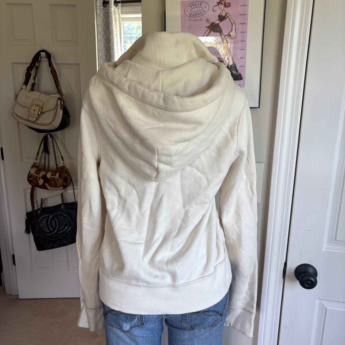 00s Hollister spellout white button up hoodie (size S)