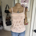 y2k 2000s express blush pink tiered lace ruffle tank top