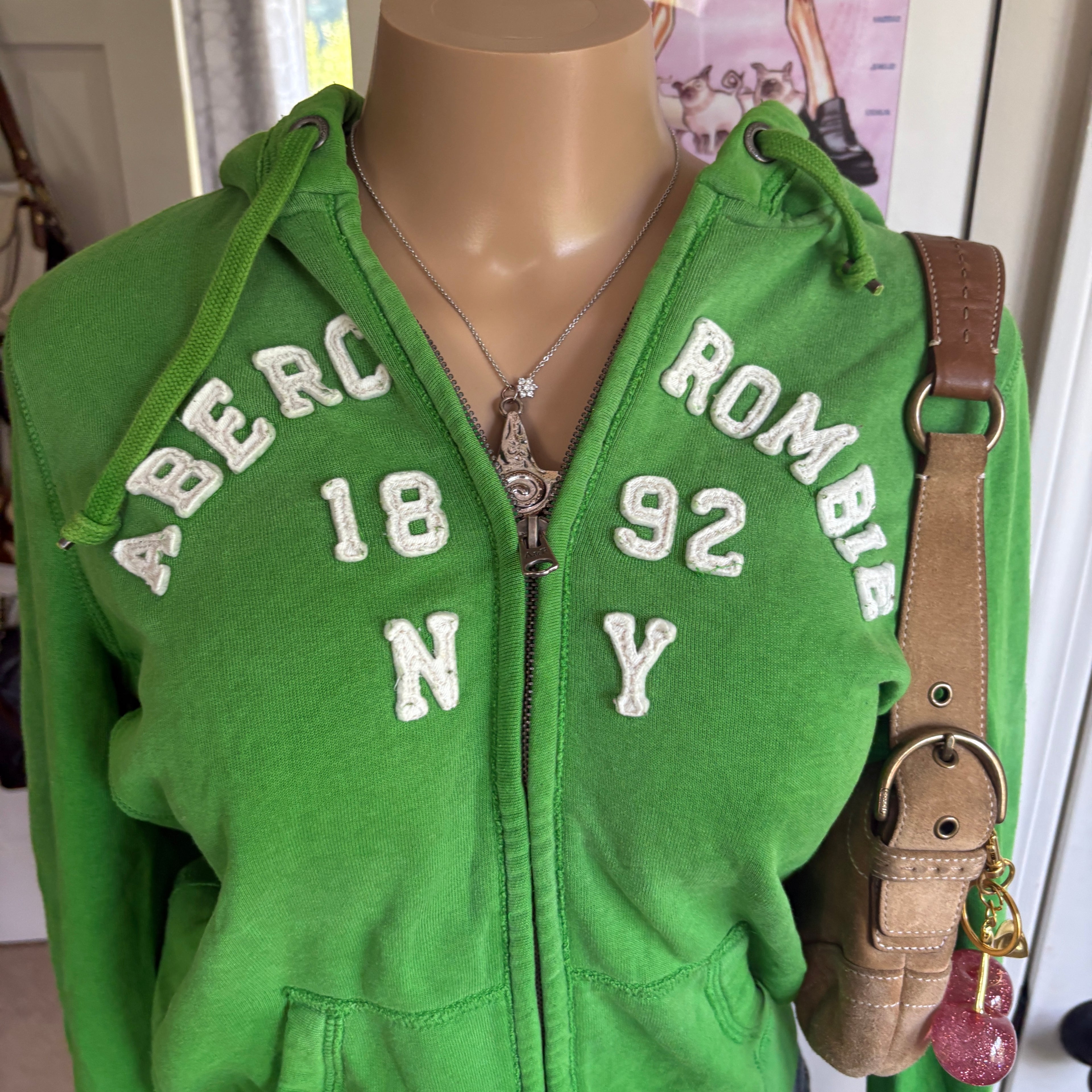 00s Abercrombie & Fitch green spellout zip hoodie (size M)
