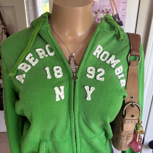 00s Abercrombie & Fitch green spellout zip hoodie (size M)