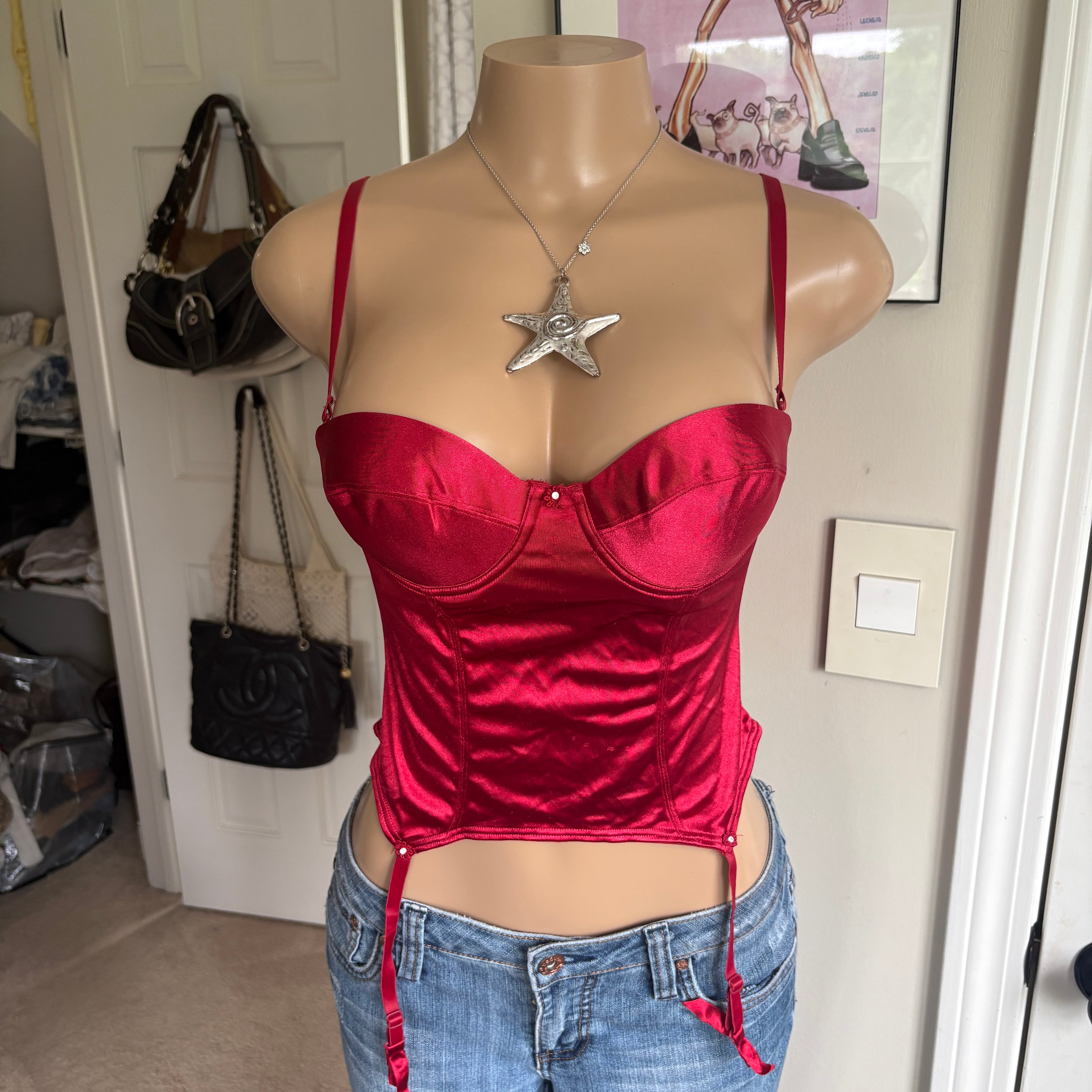 00s red rosette corset top (size 34B)