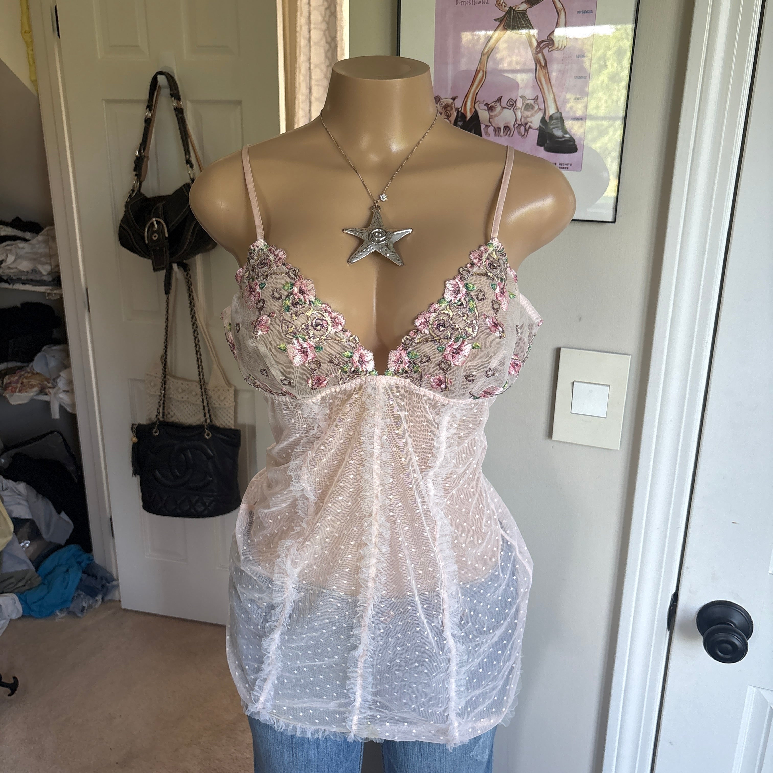 00s Victoria's Secret floral v neck slip cami top (size L)