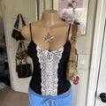 y2k 2000s whimsygoth milkmaid black white lace up corset cami top