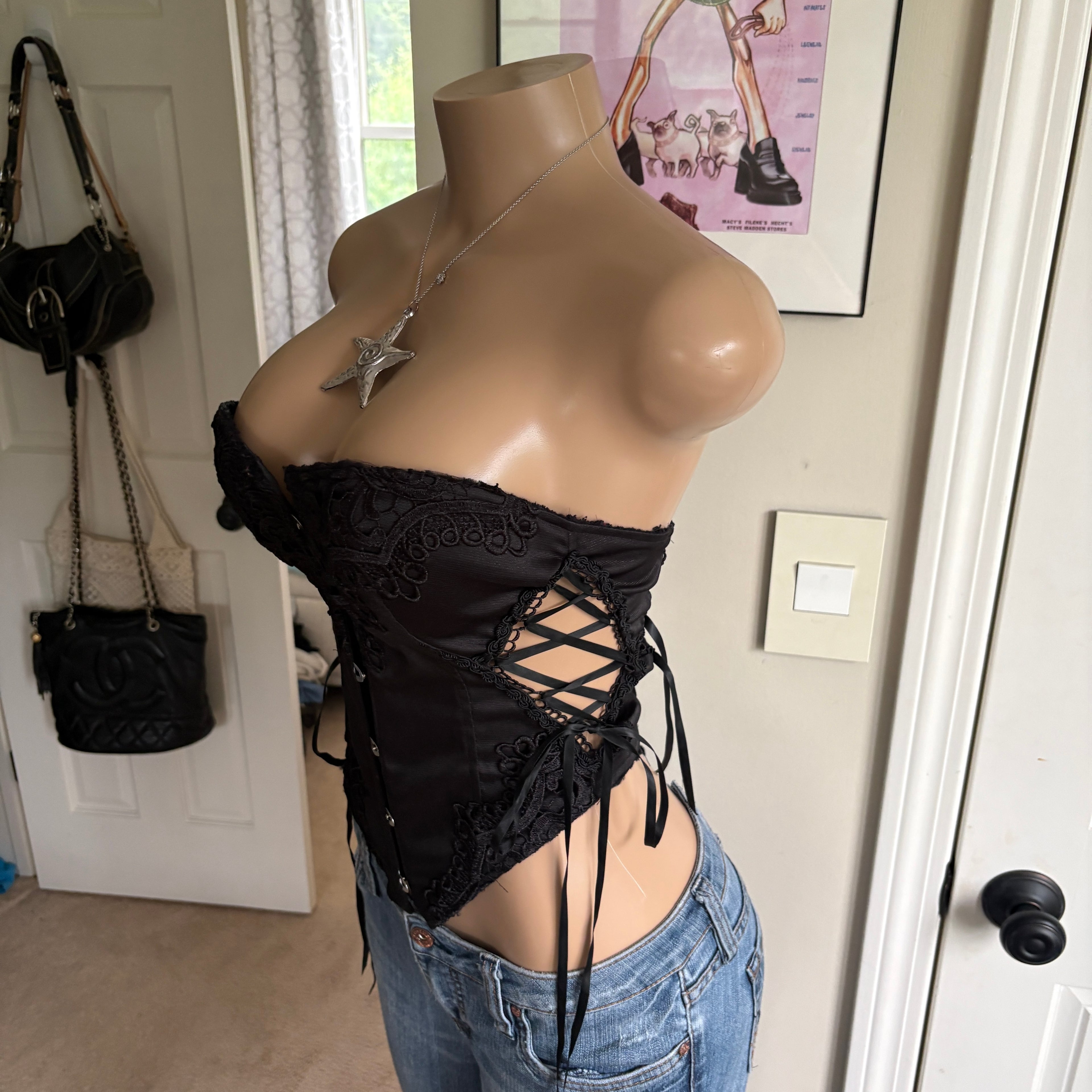 00s Charmian vintage black bustier corset top (size M)