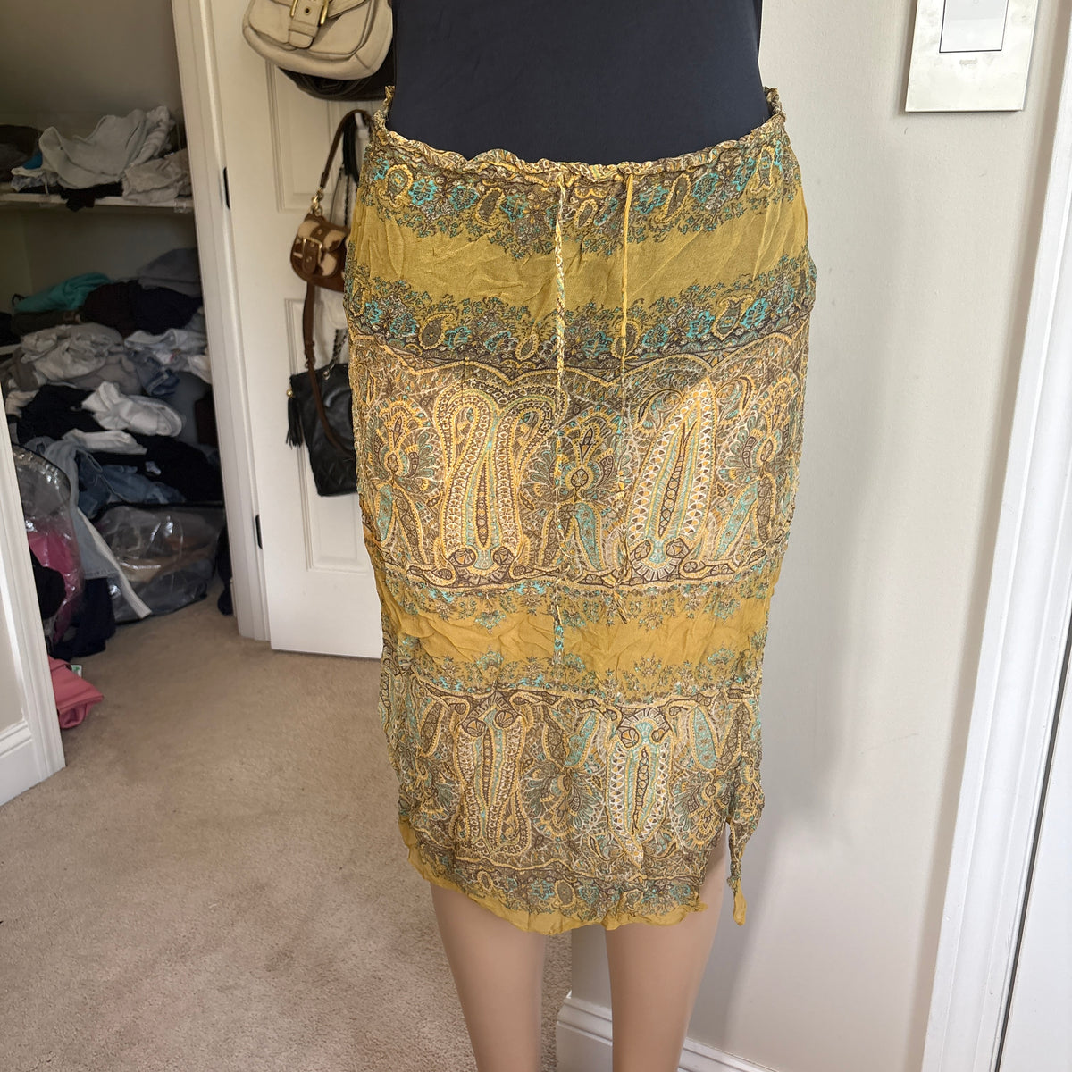 00s boho yellow sheer skirt (size S)
