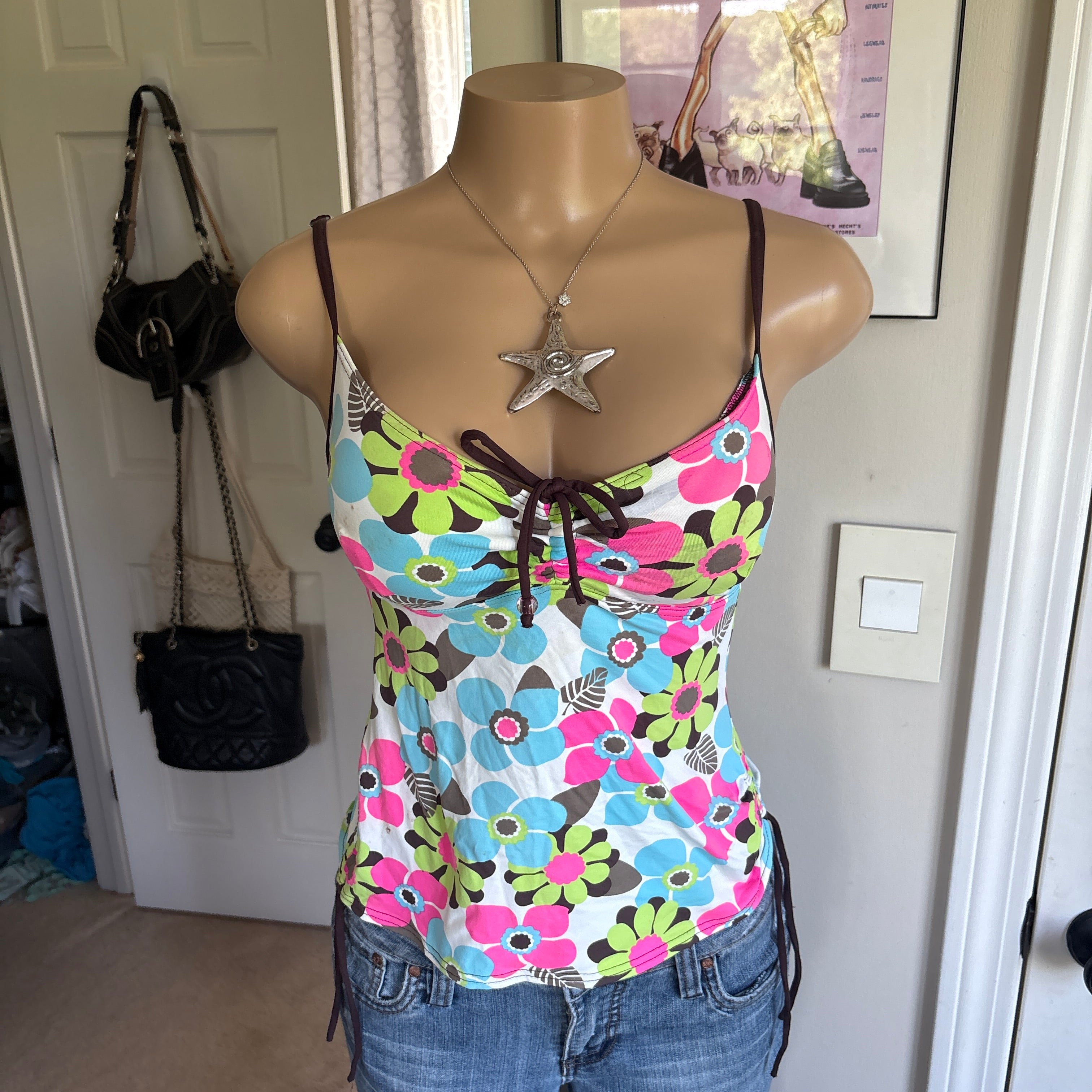 00s multi colored floral cami tank top (size S)