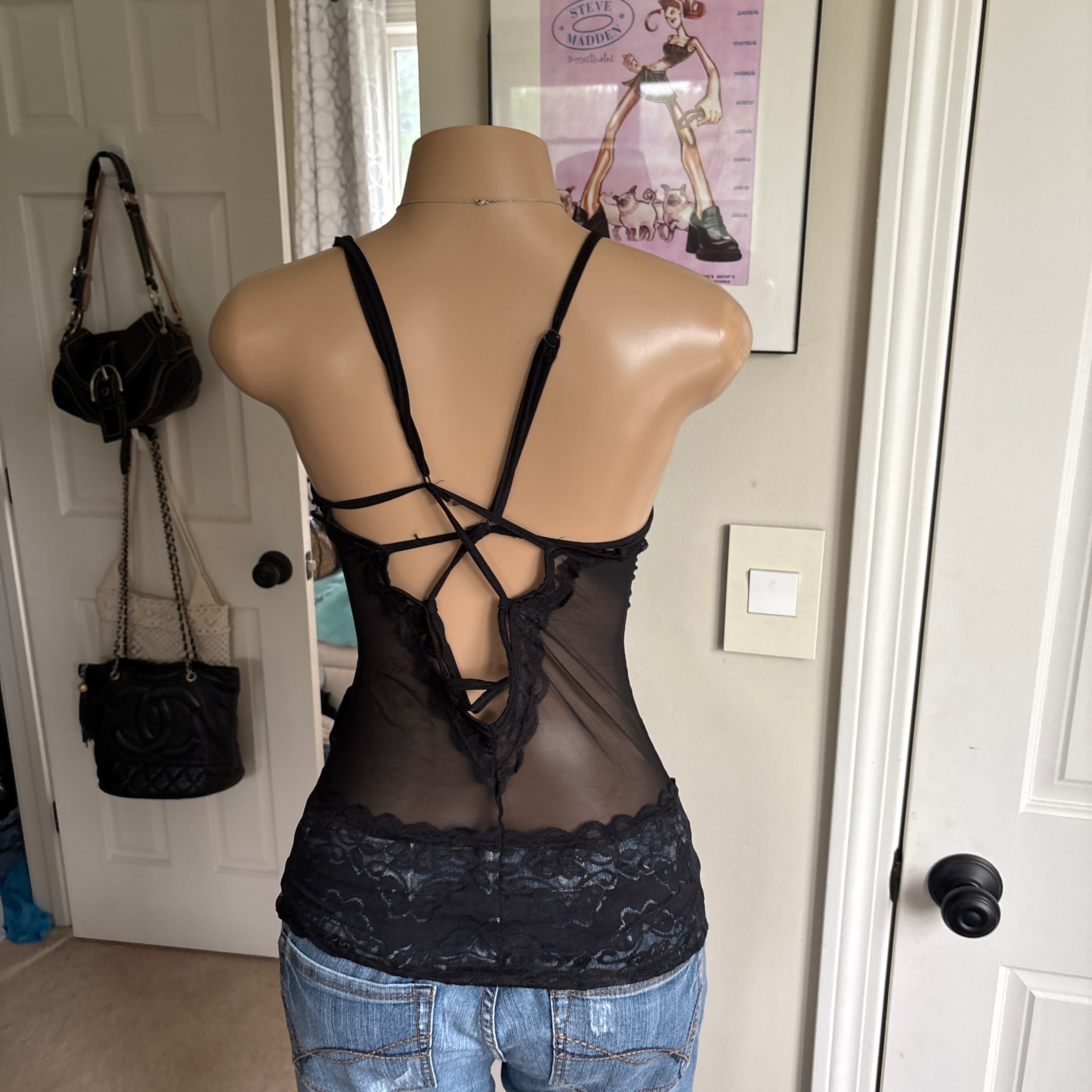 00s black lace floral cami (size S)