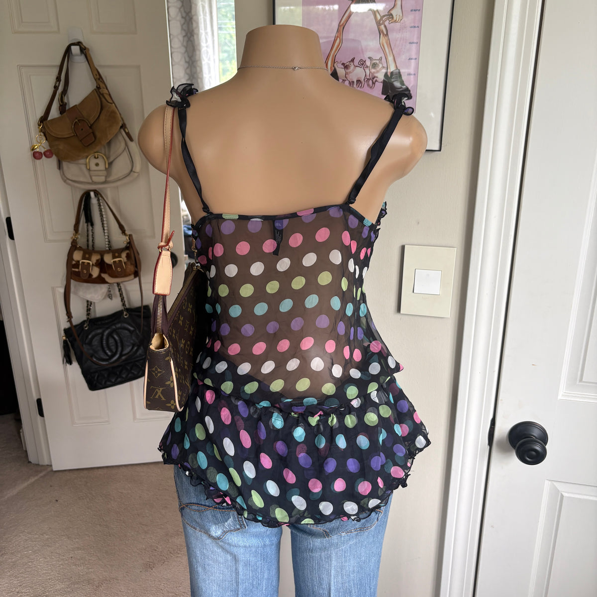 00s Victoria's Secret black & polka dot tank top (size L)