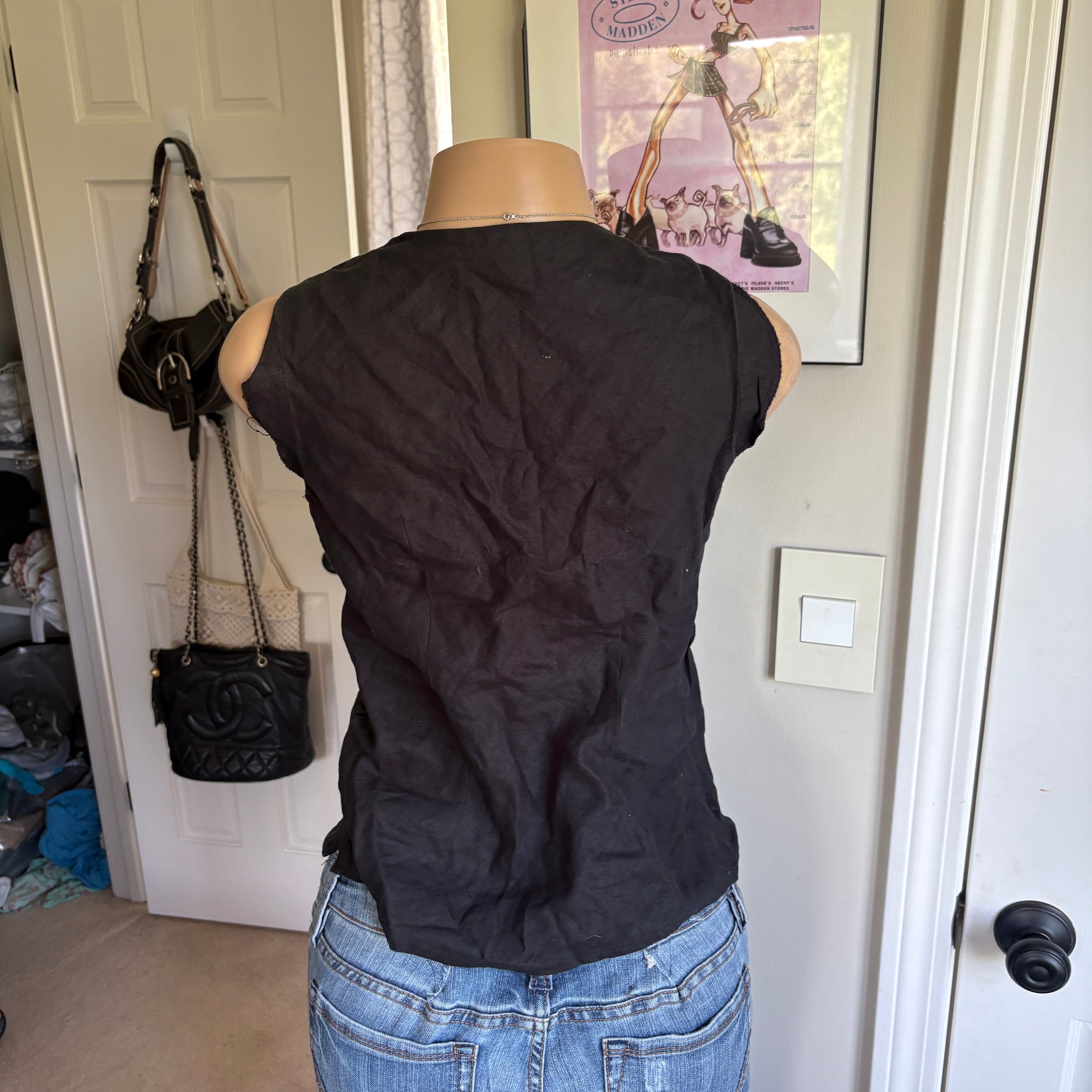 00s black & turquoise beaded tank top (size L)