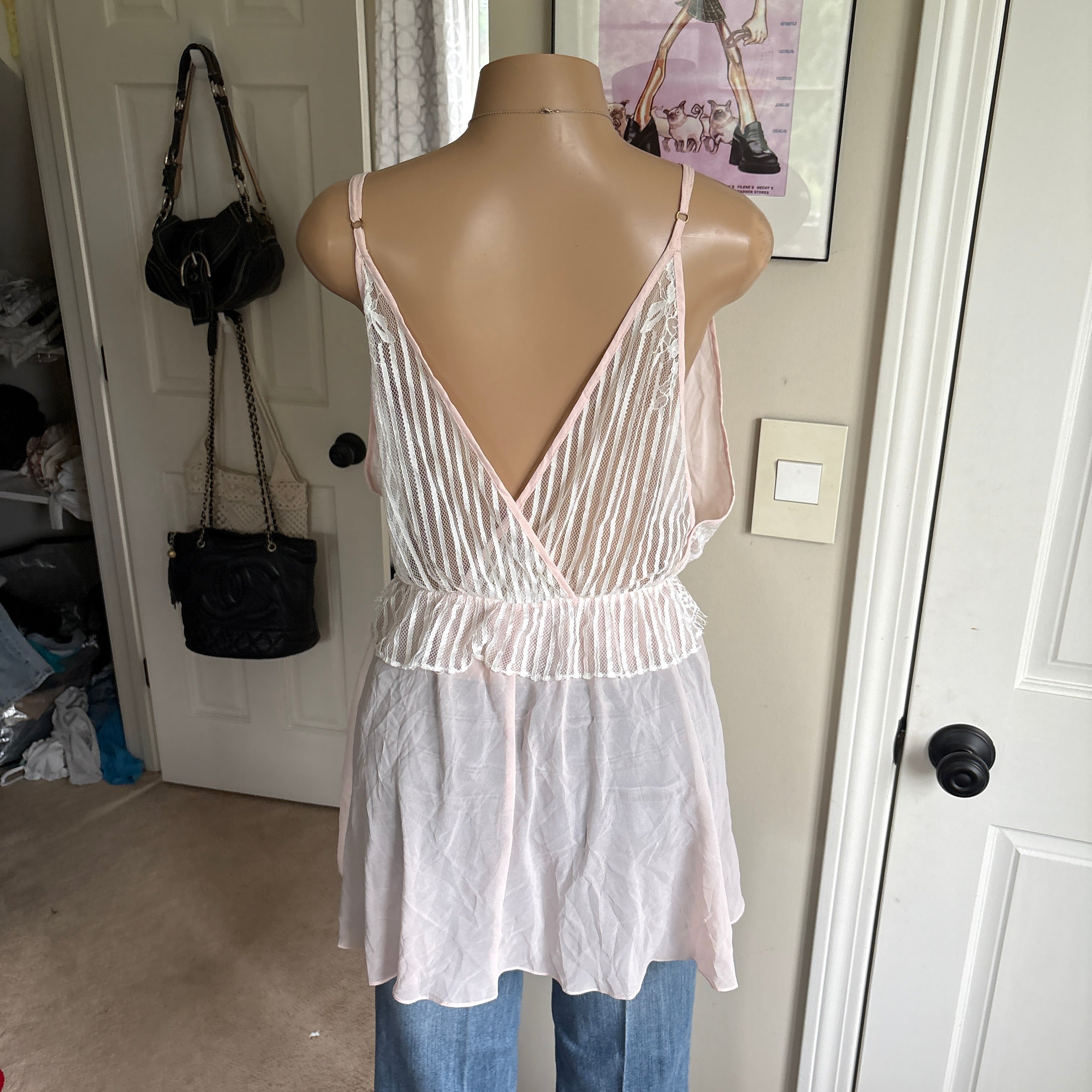 00s Flora Nikrooz baby pink flowy lingerie slip cami (size L)