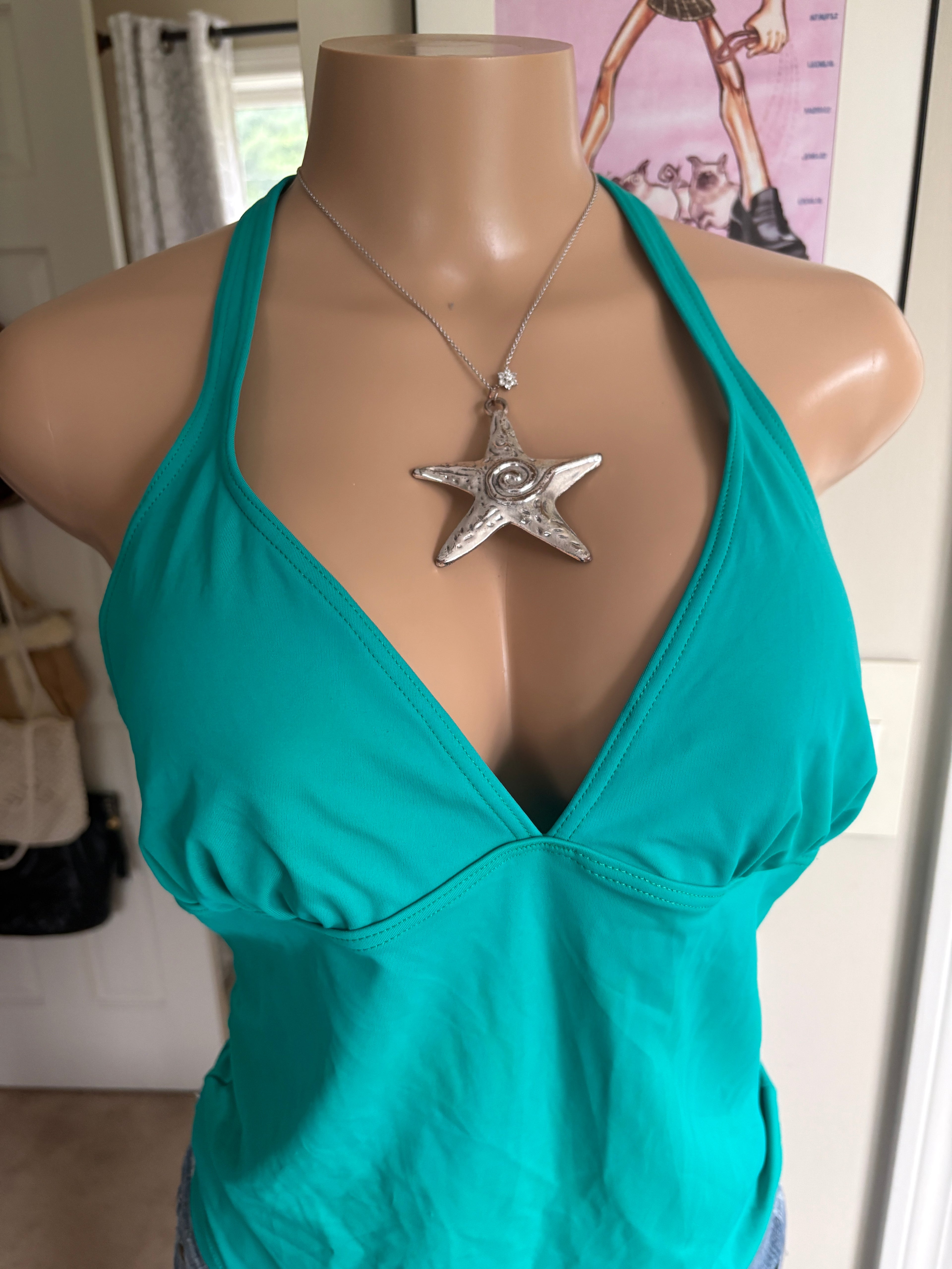 00s teal green halter top (size L)