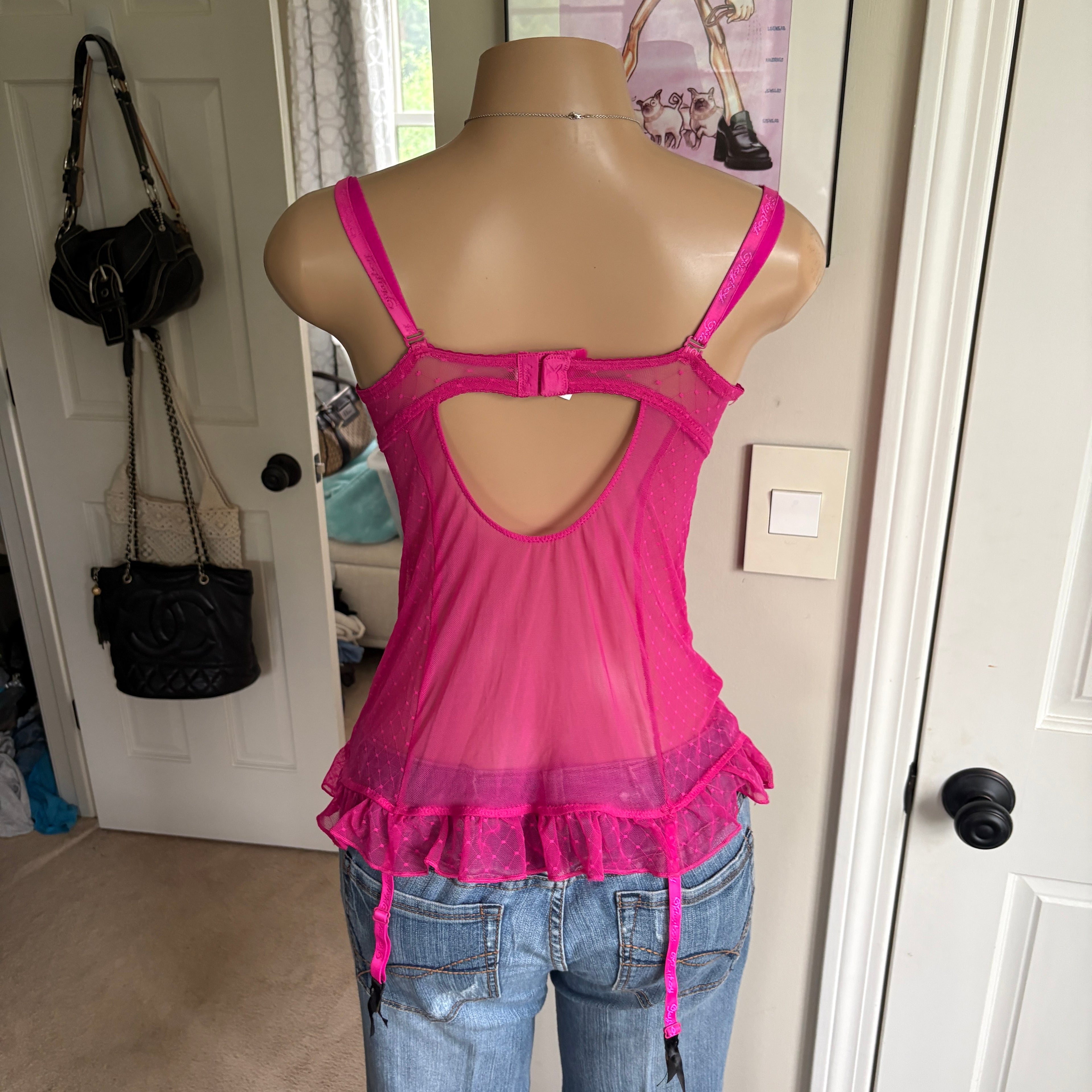00s Playboy pink & black lingerie bustier top (size L)