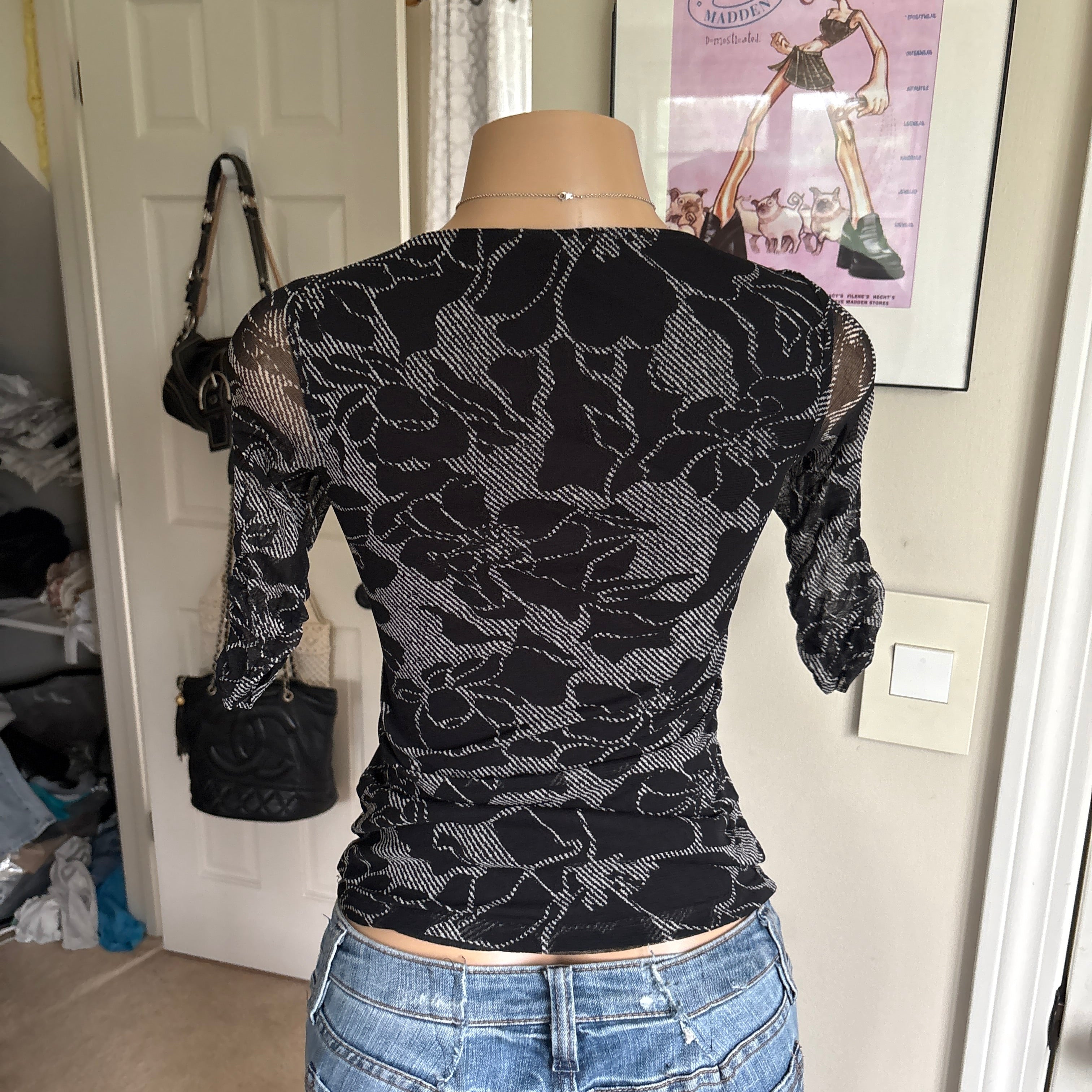 00s black floral top (size S)
