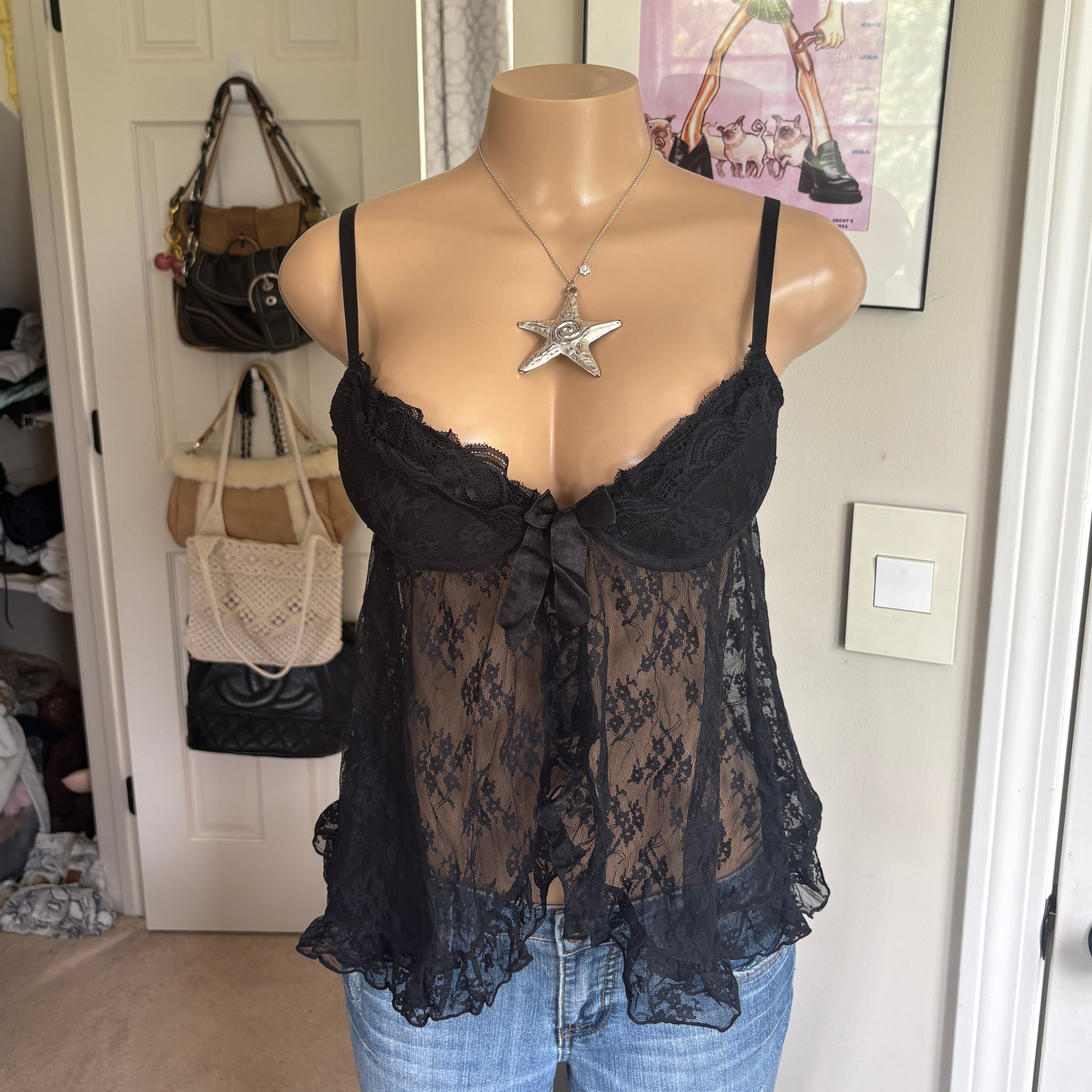 00s black lace babydoll bustier top (size S/M)