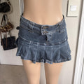y2k 2000s low rise pleated denim micro mini skirt