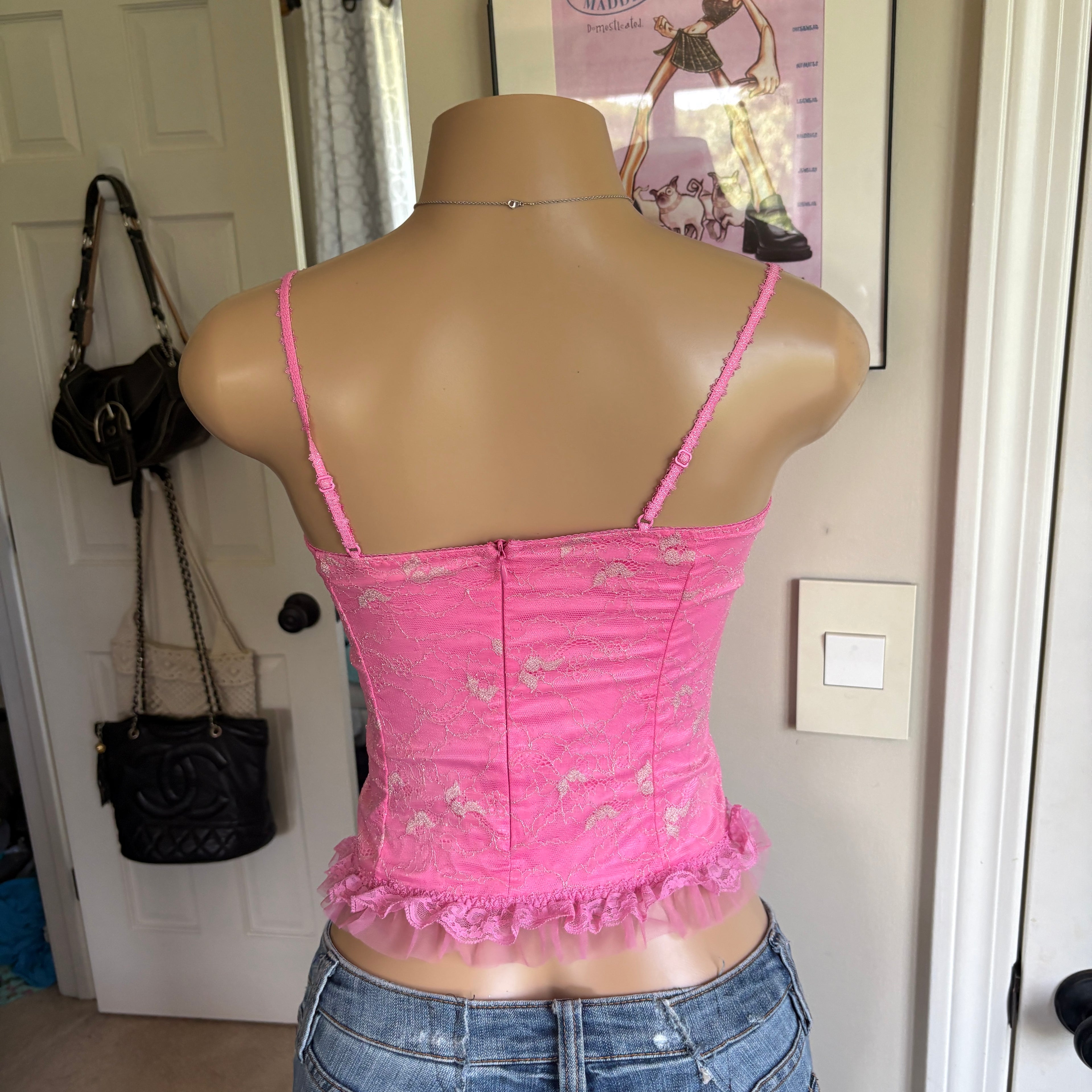 00s pink floral cami tank top (size S)