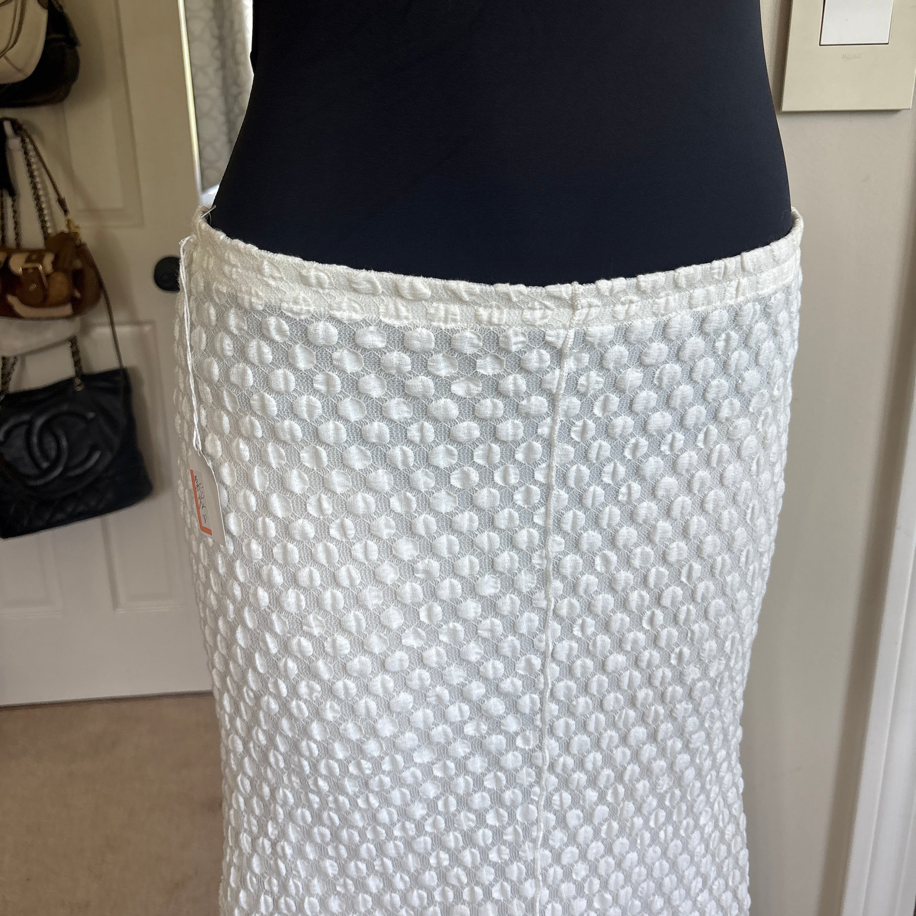 00s white polka dot maxi skirt (size L)