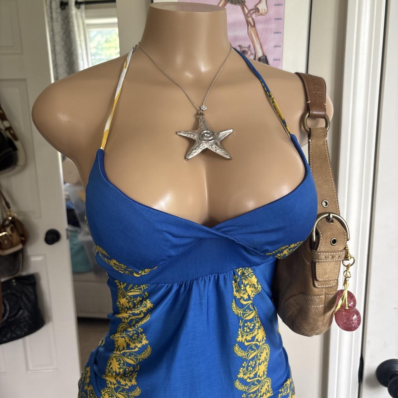 Y2K 2000s Blue Yellow Halter Top