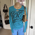 y2k 2000s Fox Racing blue spellout graphic long sleeve top