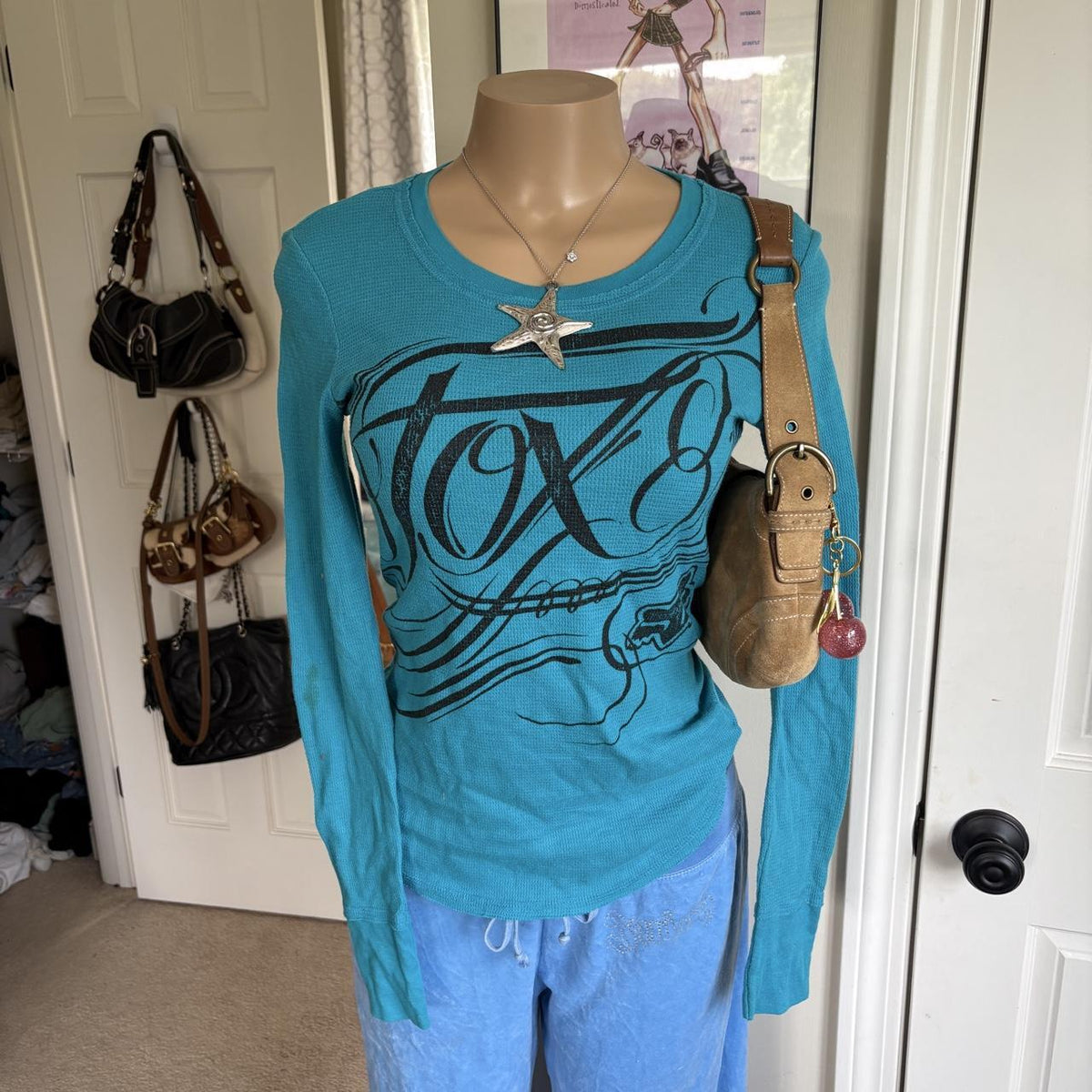 y2k 2000s Fox Racing blue spellout graphic long sleeve top