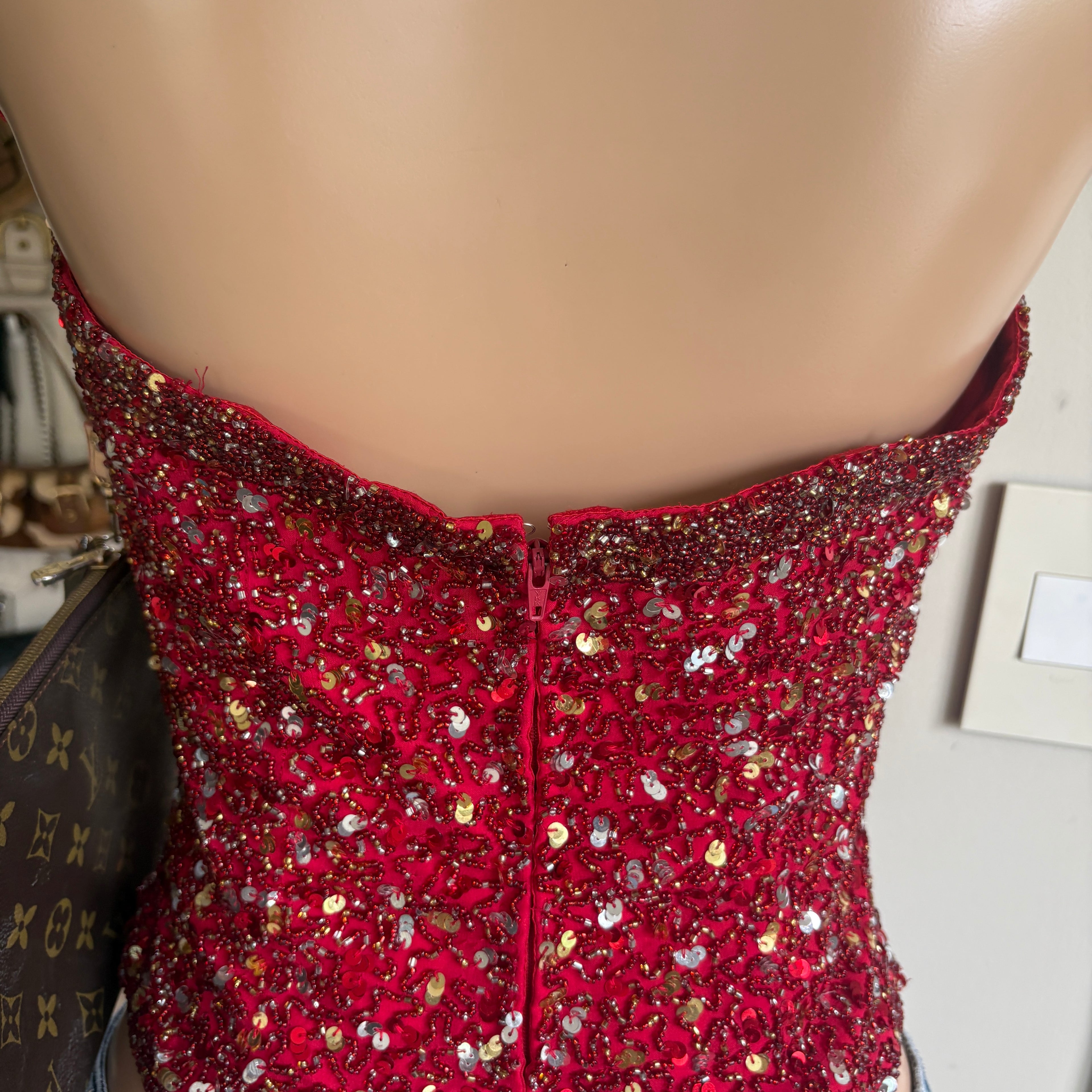 00s beaded red silk tank top (size M)